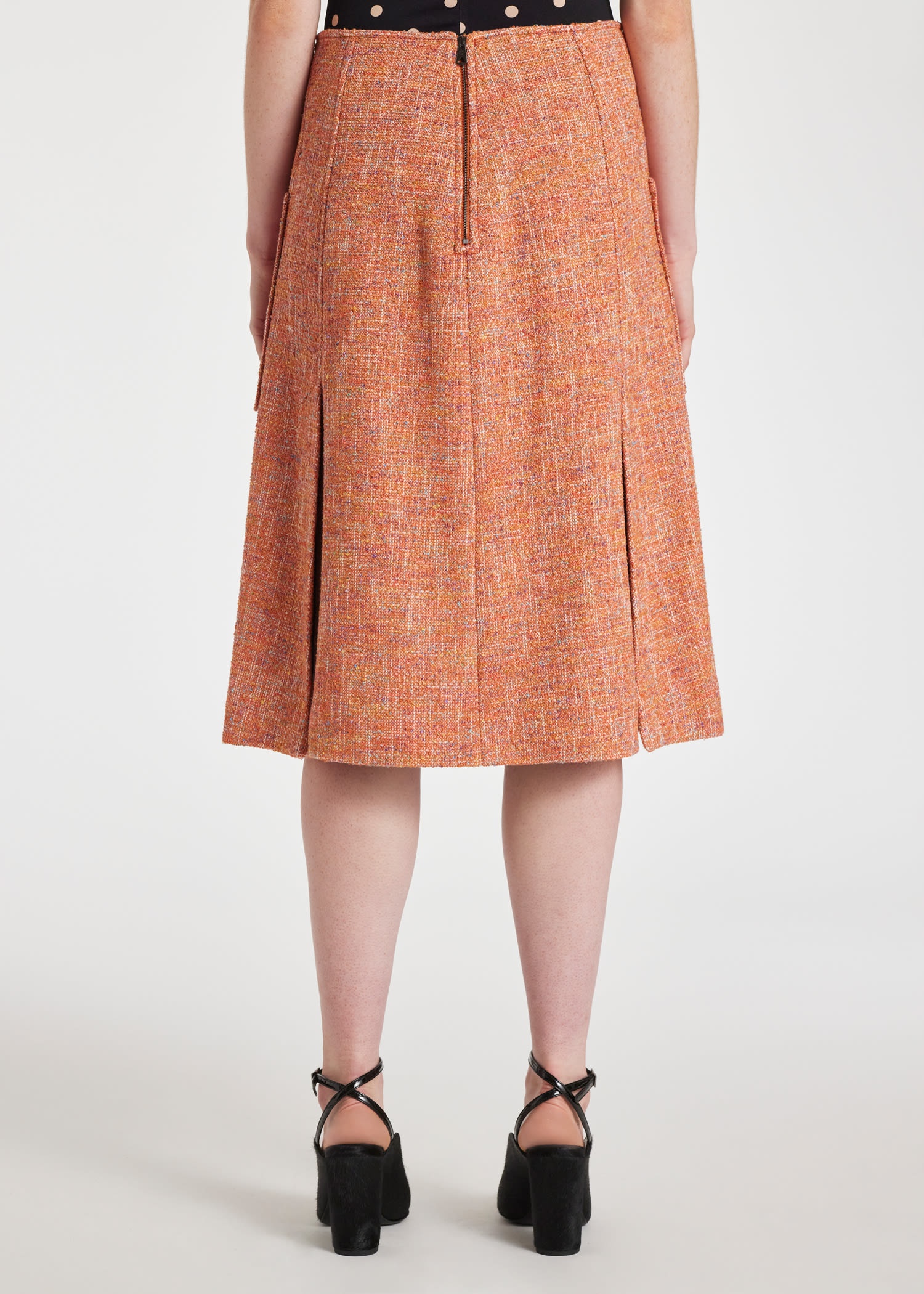 Orange Tweed A-Line Skirt - 4