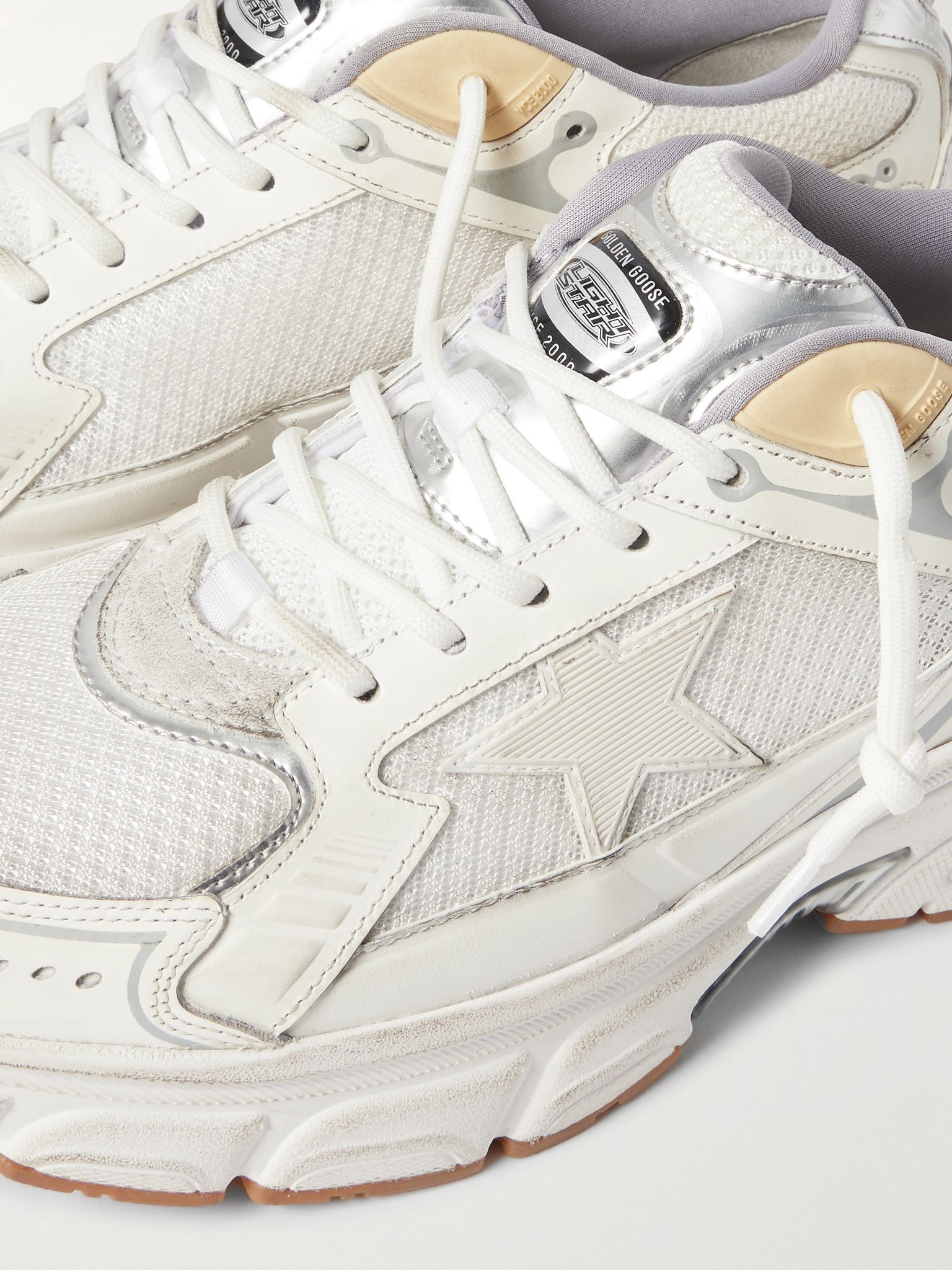 Lightstar Rubber-Trimmed Leather and Mesh Sneakers Neutral - 5