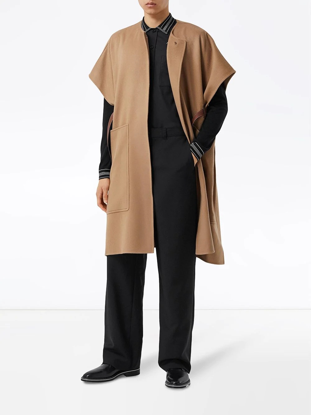 belted oversized buttoned cape - 2