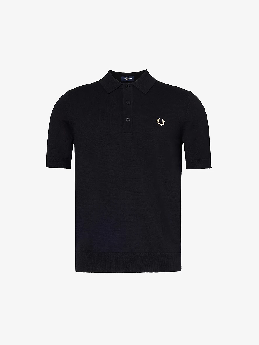 Logo-embroidered striped-trim wool and cotton-blend knitted polo shirt - 1