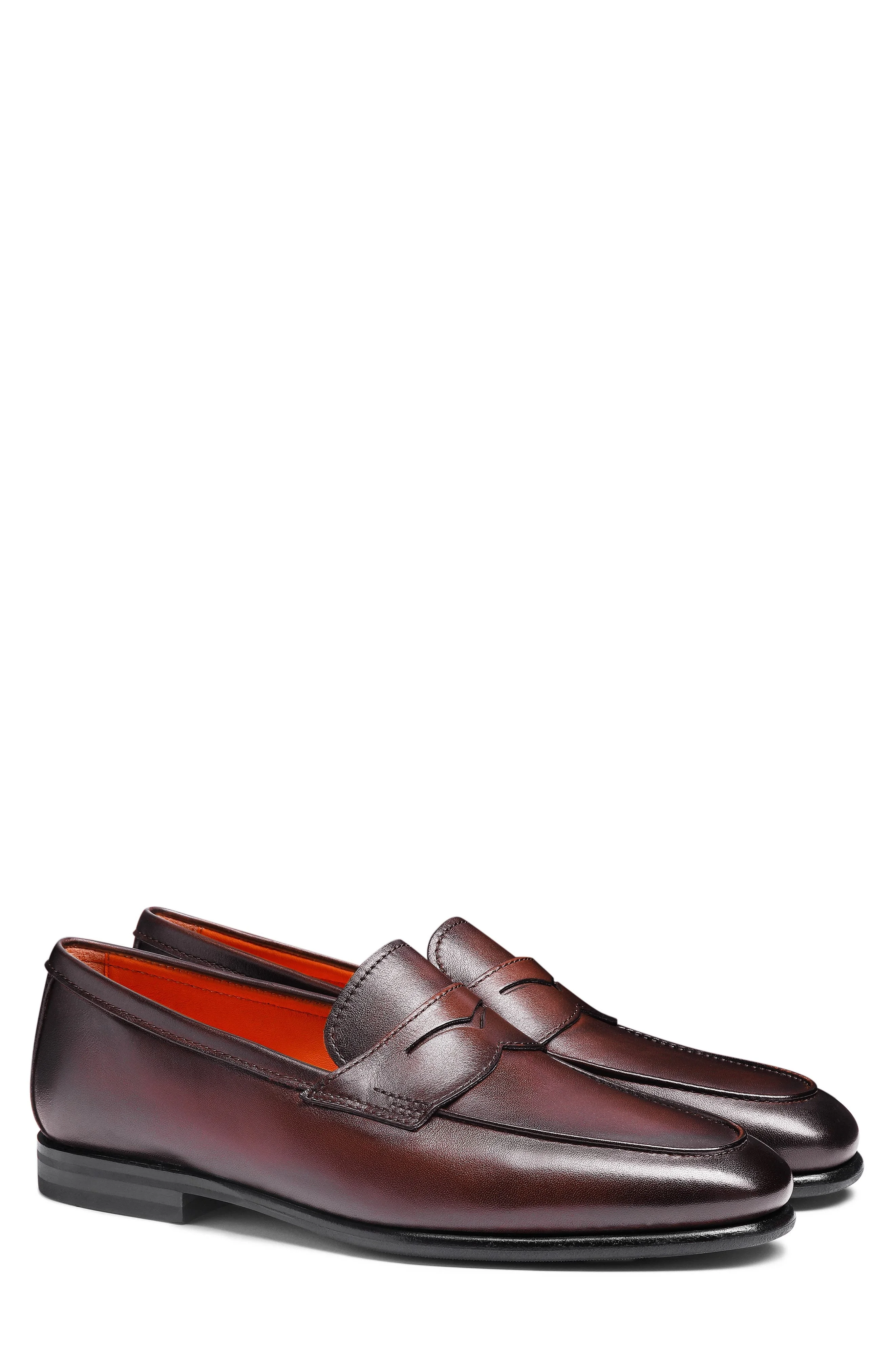 Santoni Carlos Penny Loafer in Dark Brown at Nordstrom - 1