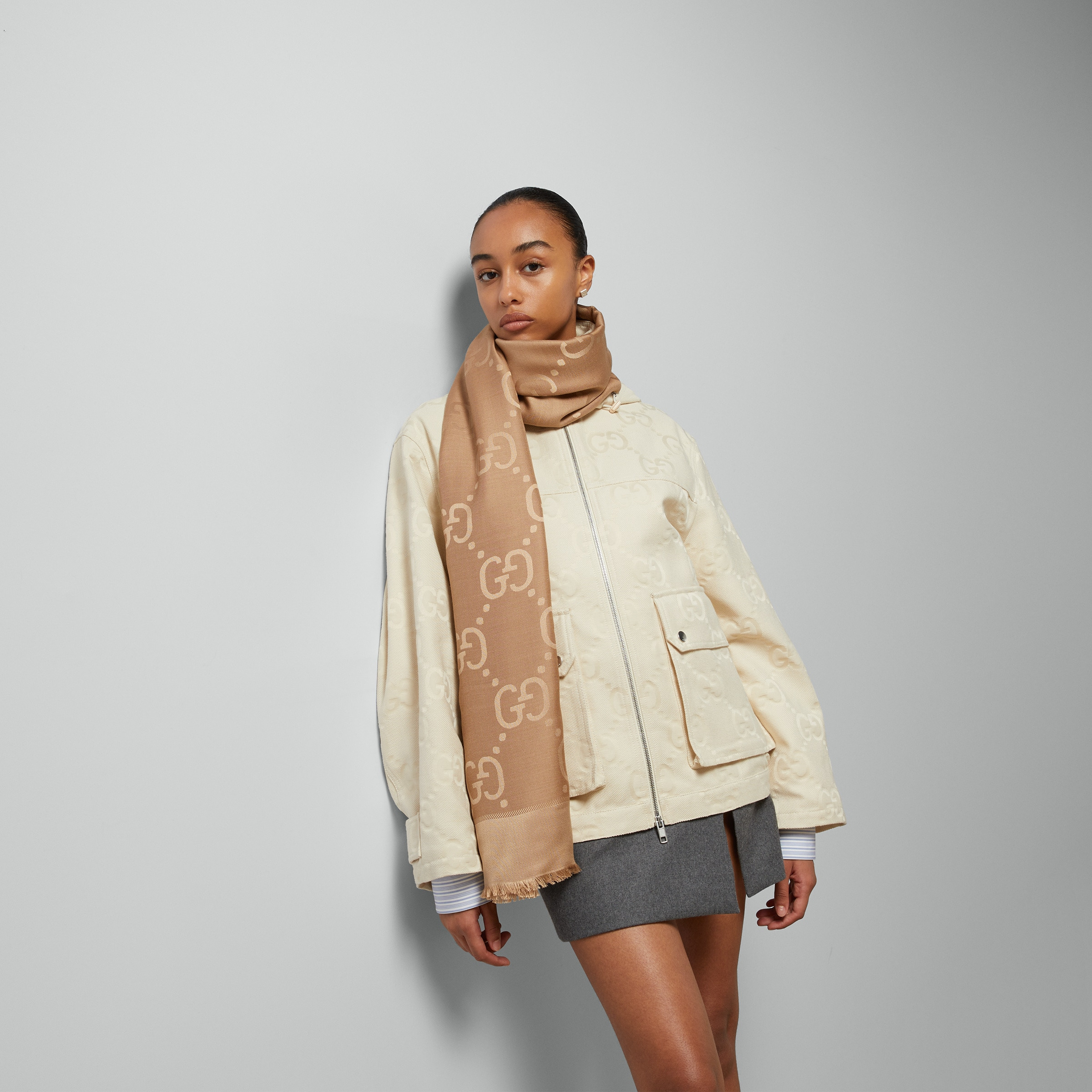 GG jacquard silk wool shawl - 3