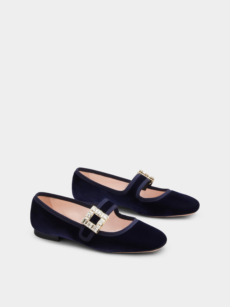 Roger Vivier Très Vivier Strass Buckle Babies Ballerinas in Velvet outlook
