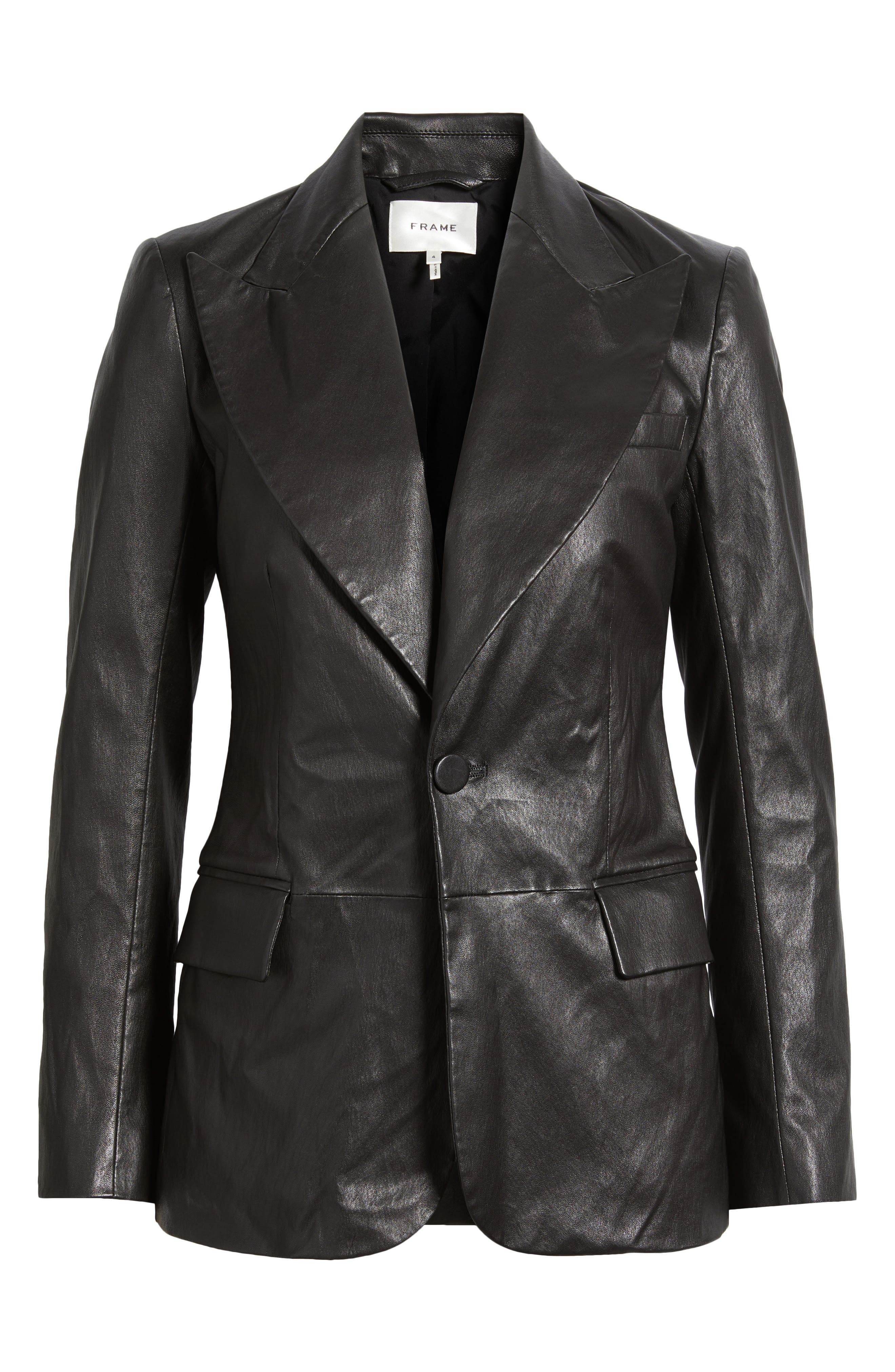 FRAME The Peak Lapel Faux Leather Blazer in Black at Nordstrom - 6