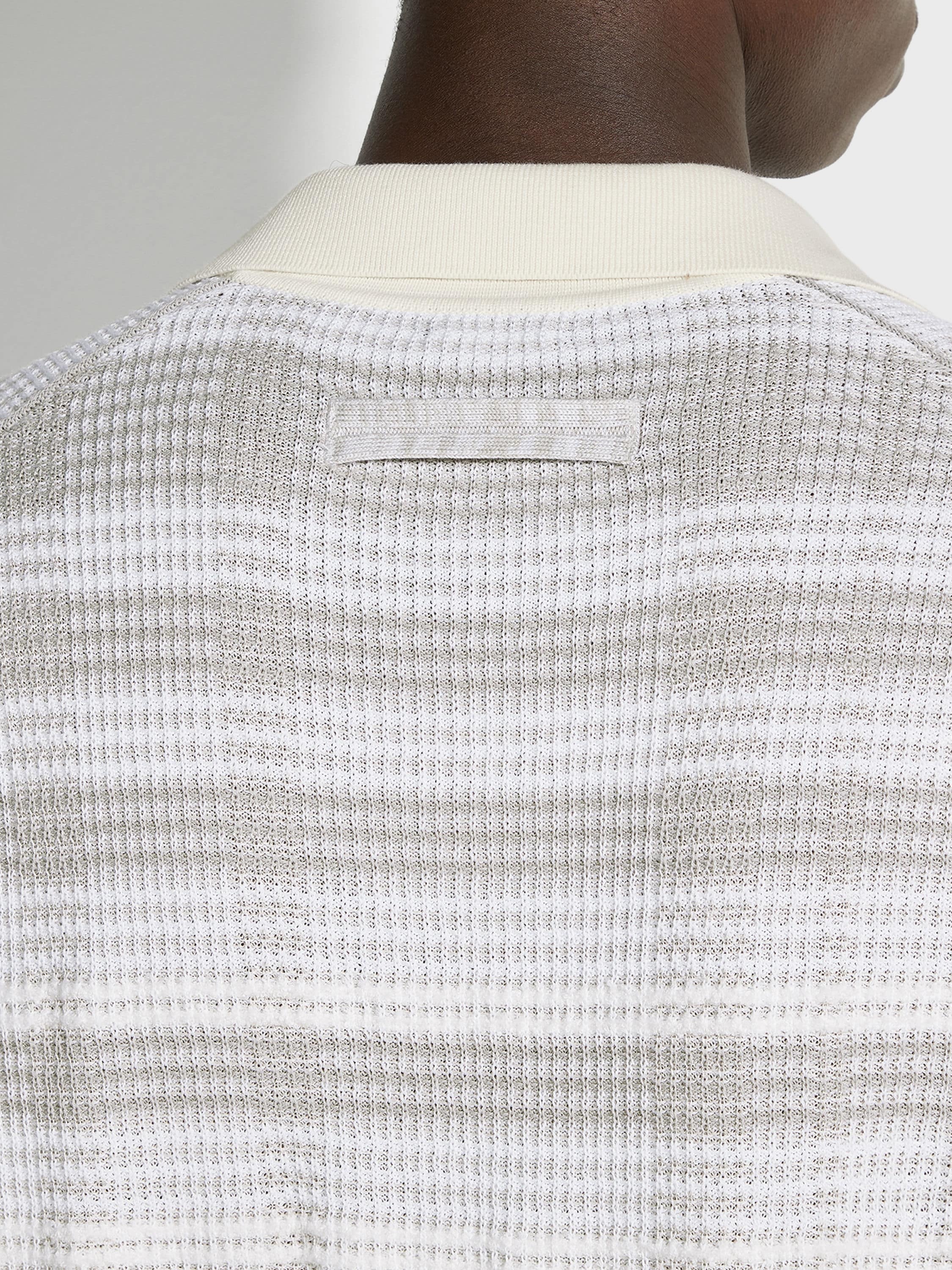 WHITE AND DARK TAUPE COTTON AND SILK BLEND POLO SHIRT - 2