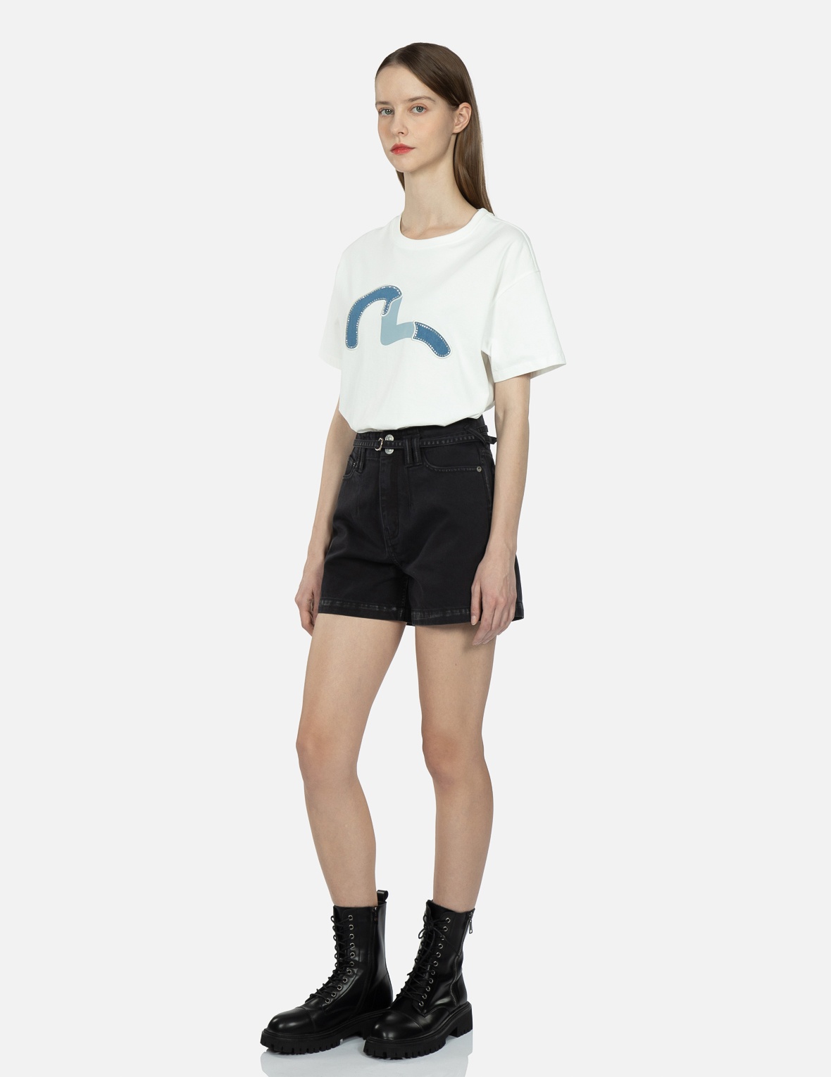 SEAGULL AND 3D LOGO EMBROIDERY DENIM SHORTS - 4