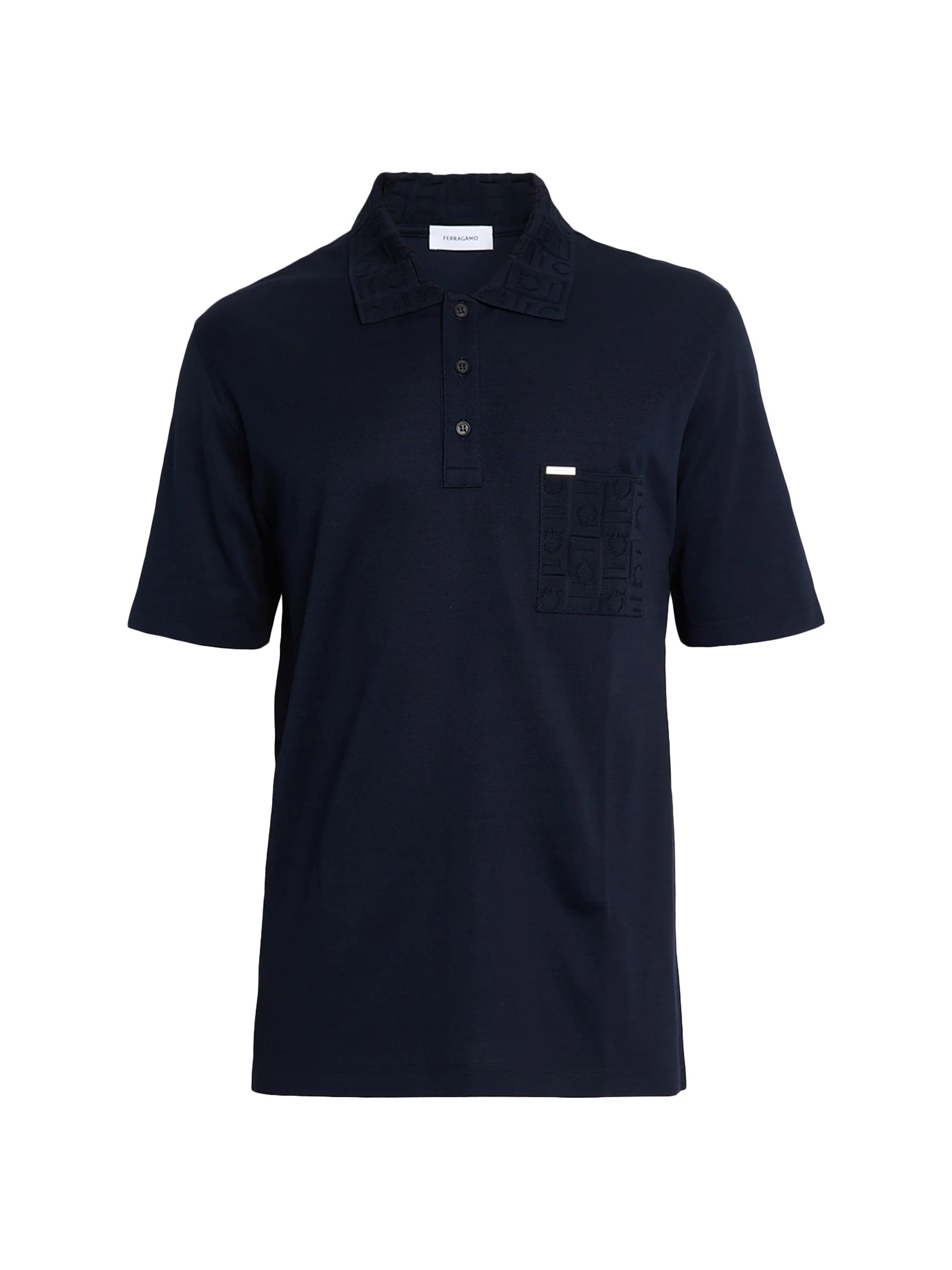 Men's Gancini Jacquard-Trim Cotton Pique Polo Shirt - New Navy - 1
