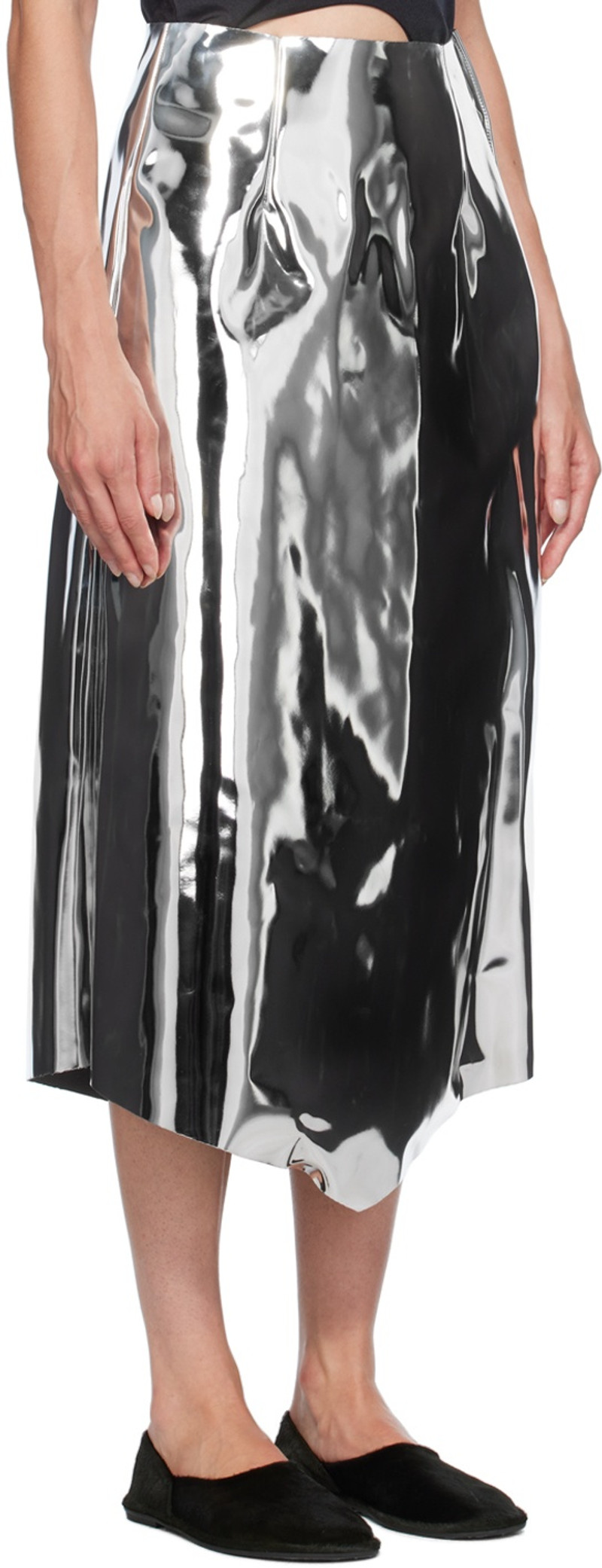 MARIE ADAM-LEENAERDT Silver Reflector Midi Skirt outlook