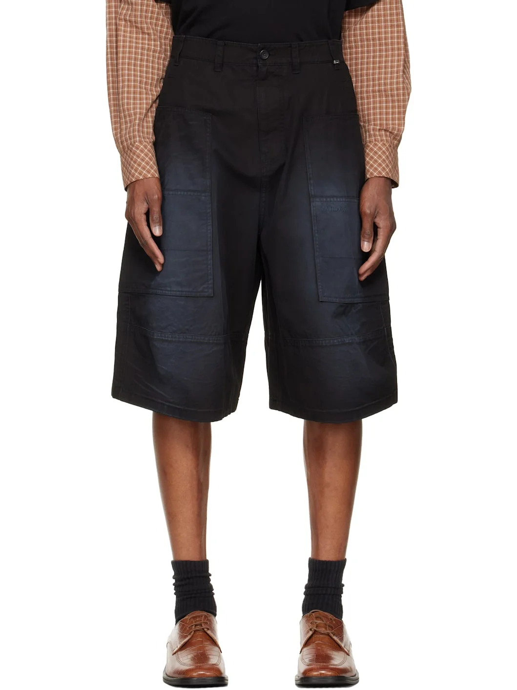 Black Washed Bermuda Cargo Shorts - 1