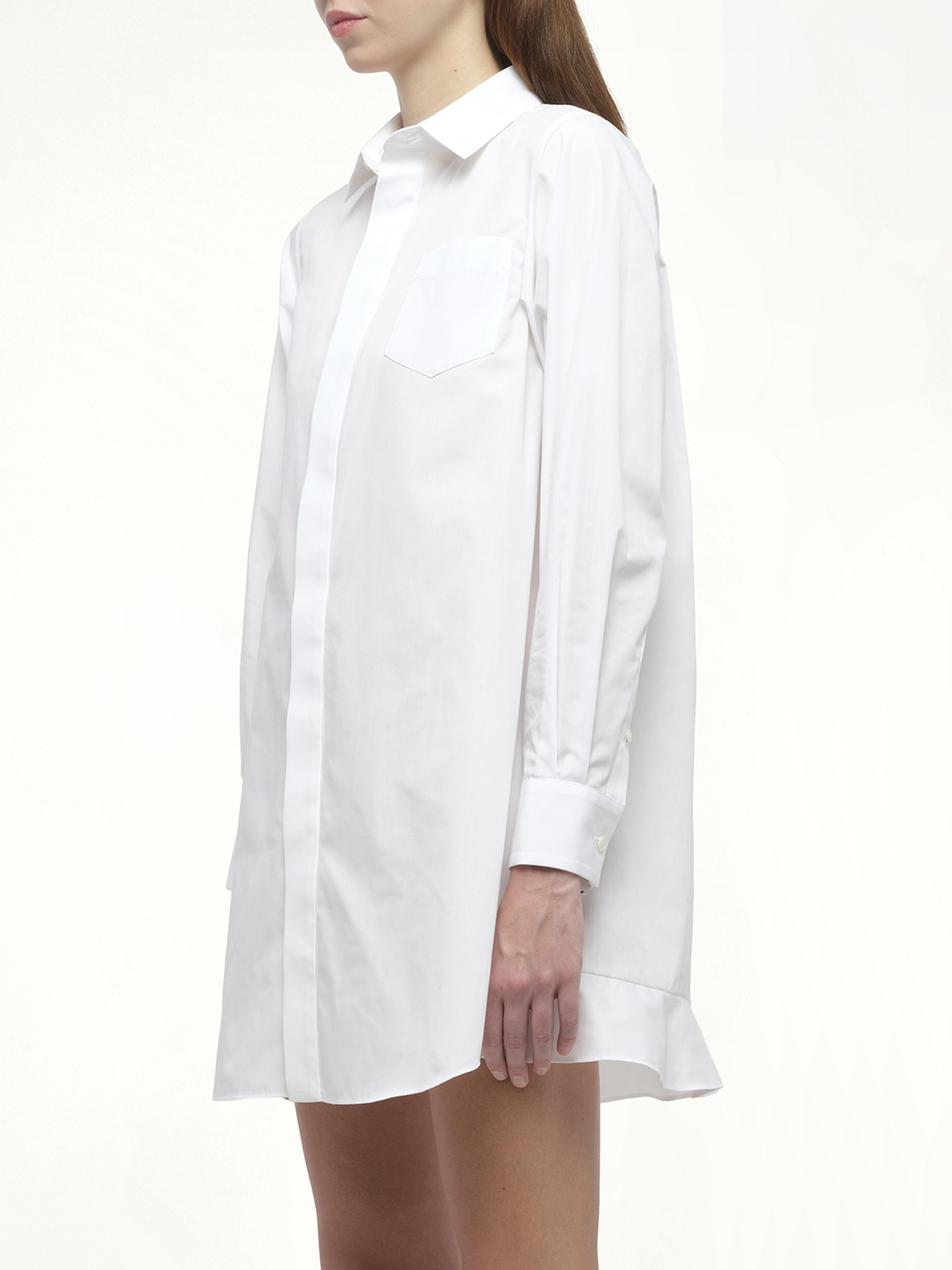 Frill Poplin Dress in Off White - 5