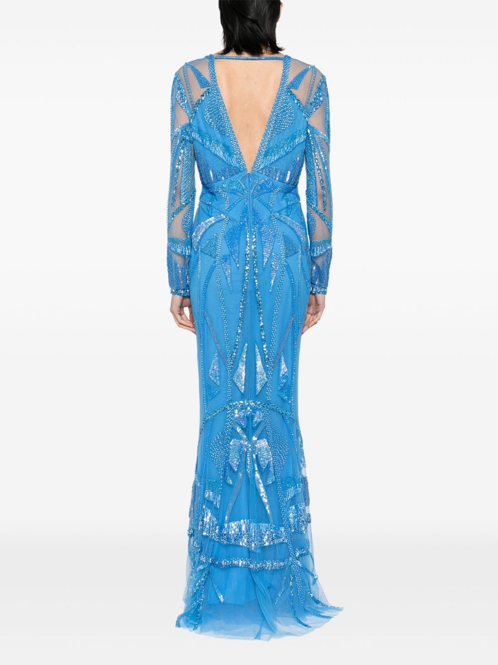 art deco-embroidered V-neck gown - 4