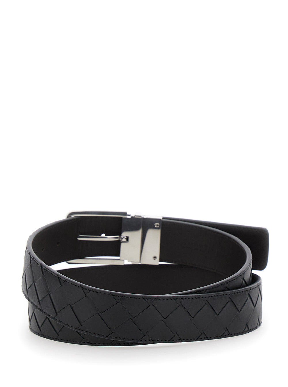 Bottega Veneta Men Black Reversible Belt With Intreccio Motif In Leather Man - 3