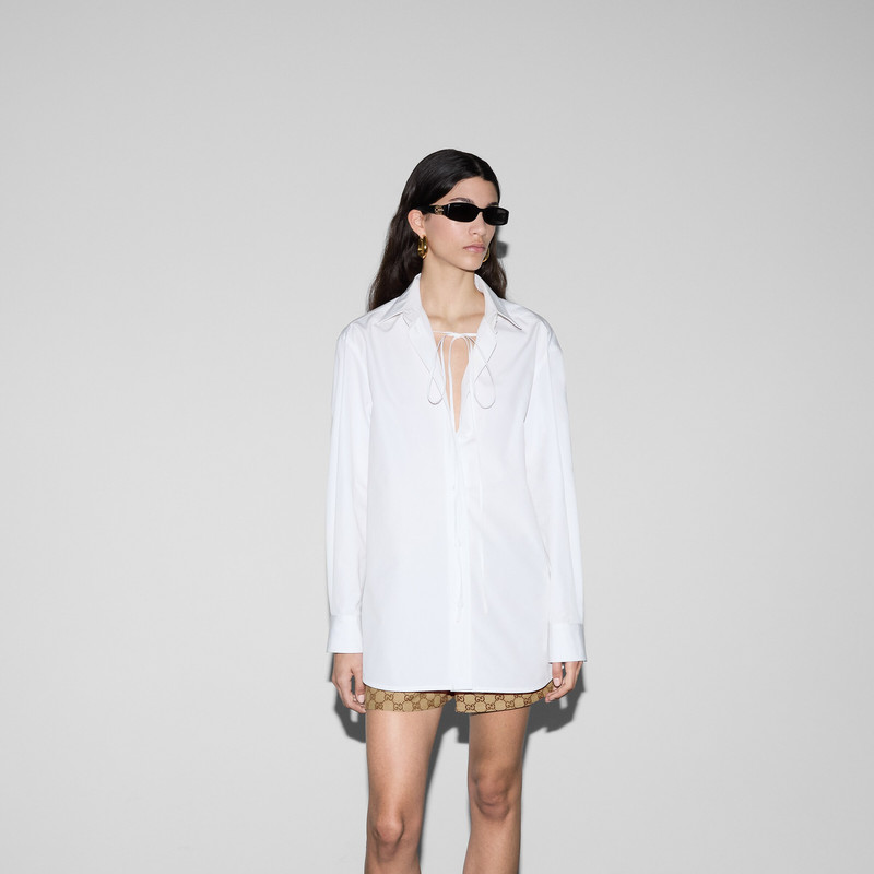 Cotton poplin shirt with ribbon tie 3