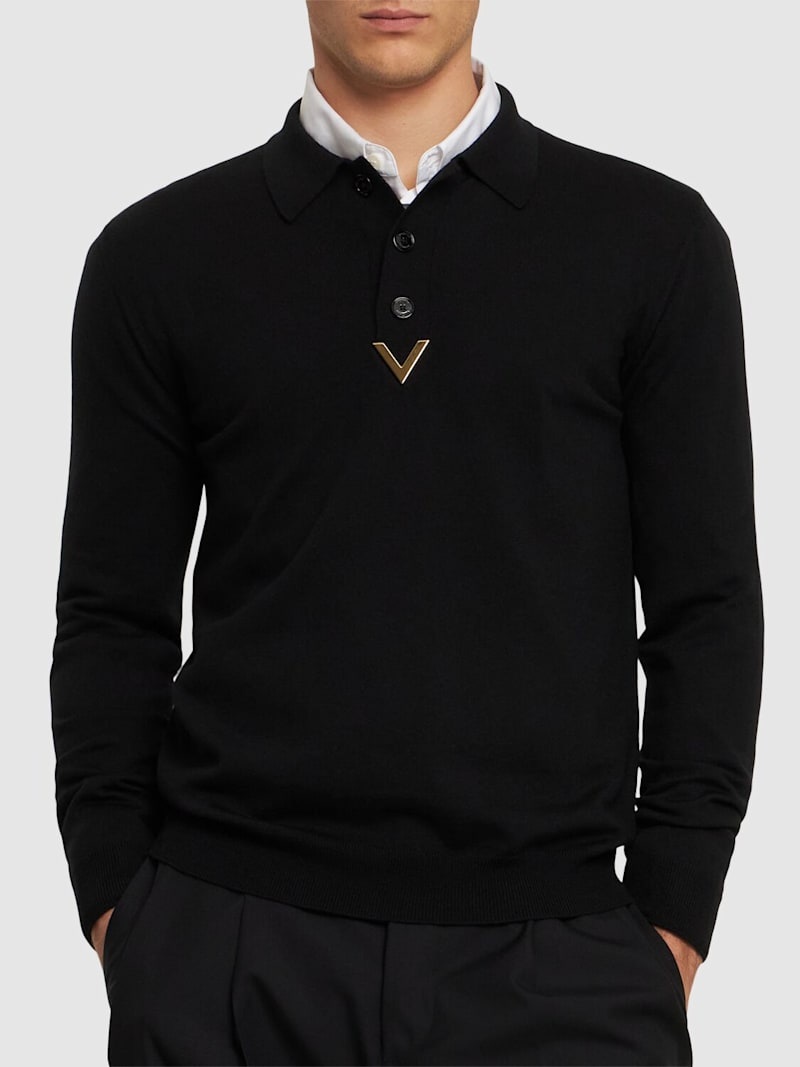 V detail wool polo - 3