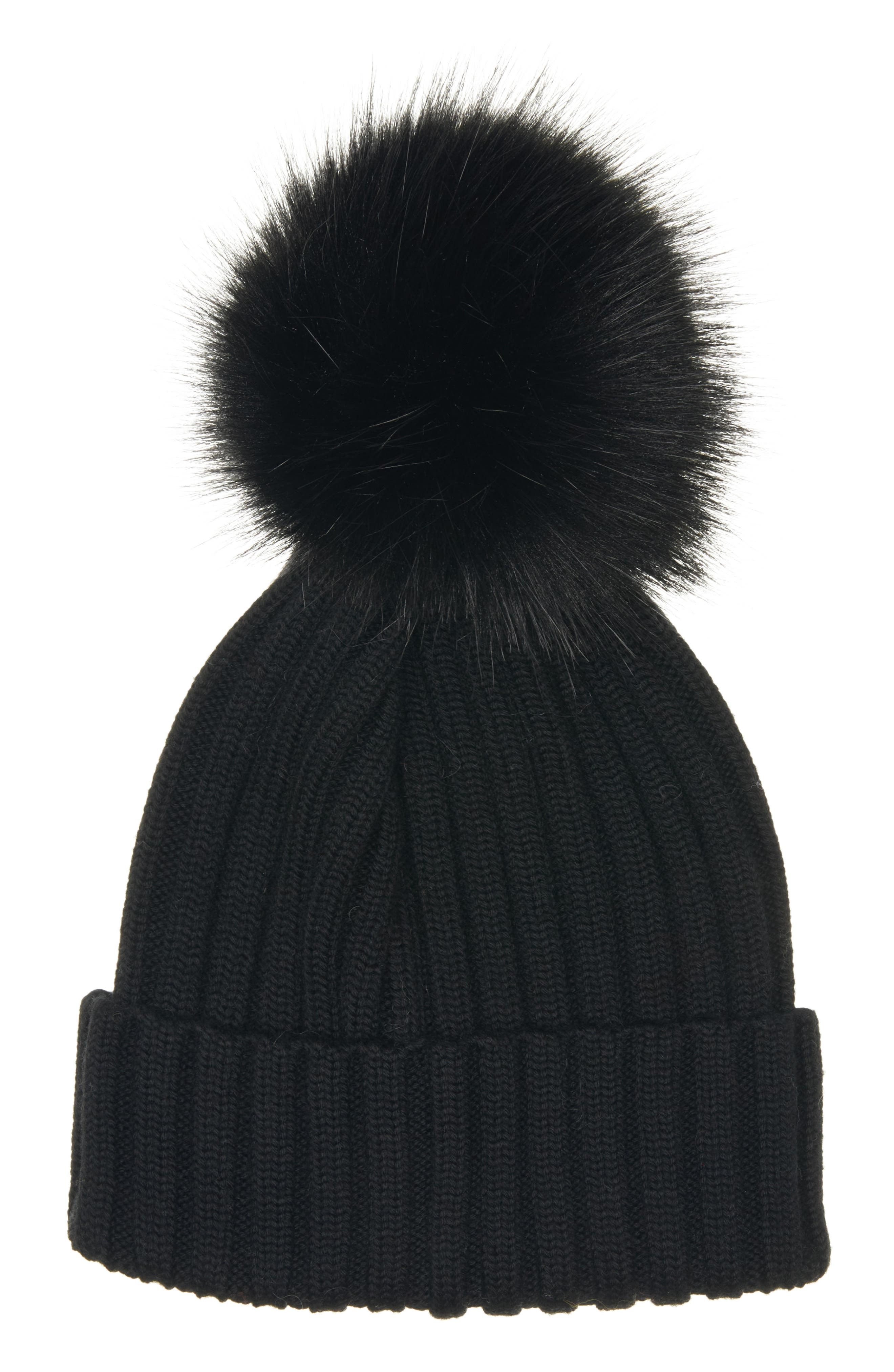Moncler Virgin Wool Rib Beanie with Faux Fur Pompom in Black at Nordstrom - 2