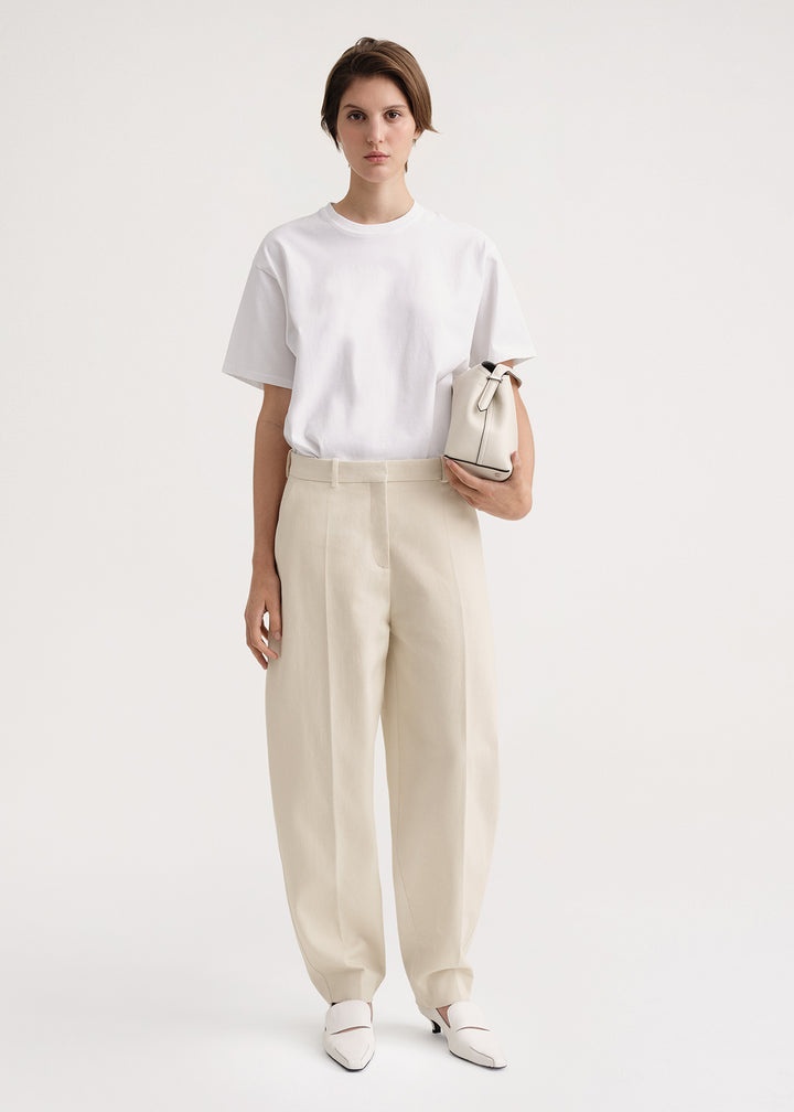 Barrel Leg Cotton Trousers - 34 / Ecru