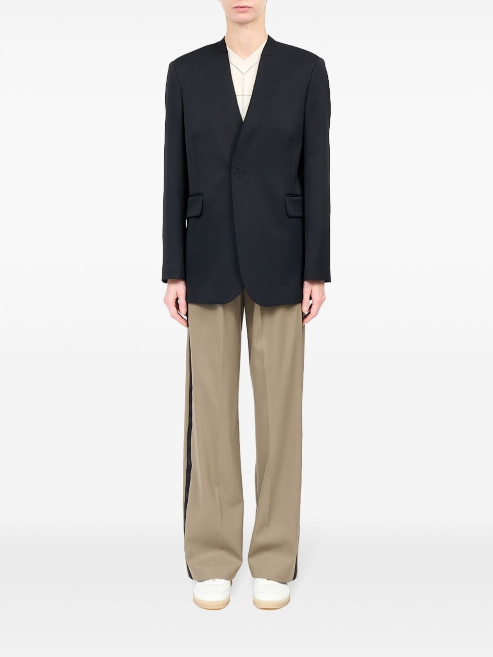 collarless single-breasted blazer - 2
