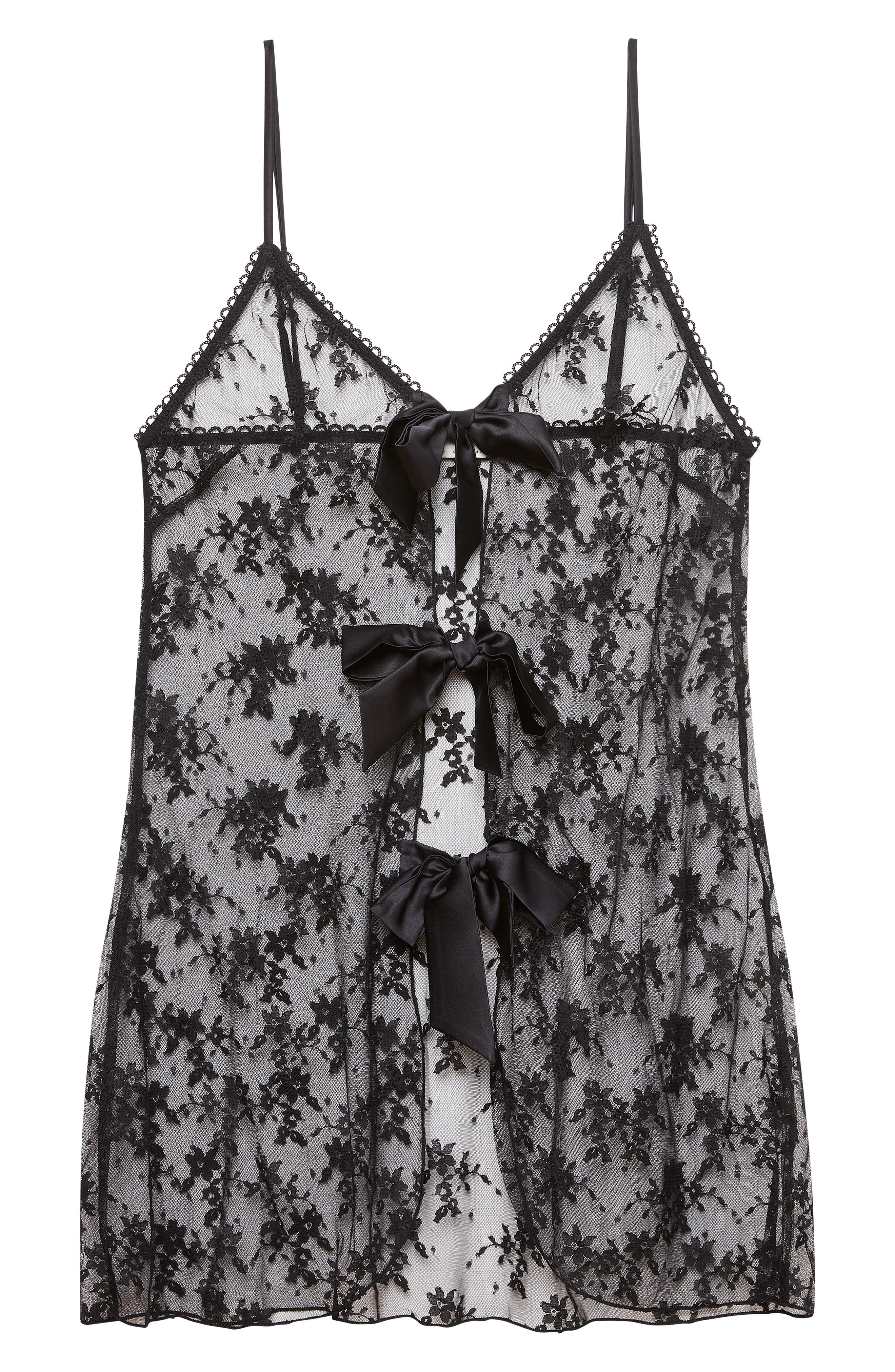 Fleur Du Mal Untie Me Sheer Chemise in Black at Nordstrom - 4