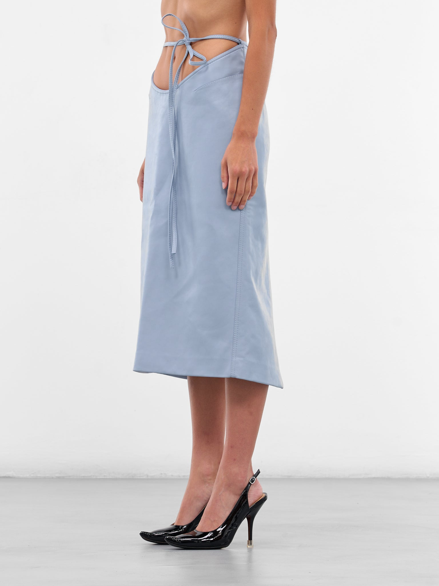 Blue Vegan Leather Midi Skirt - 2