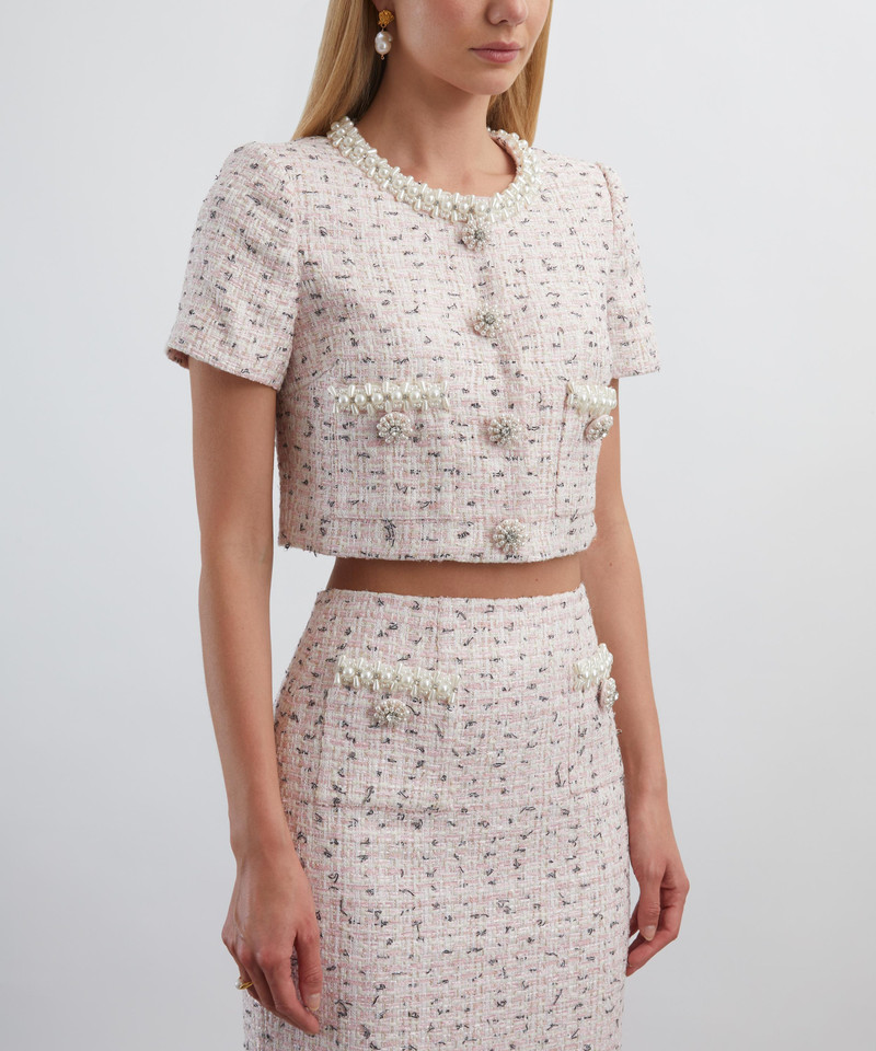 self-portrait Pink Bouclé Pearl Top outlook