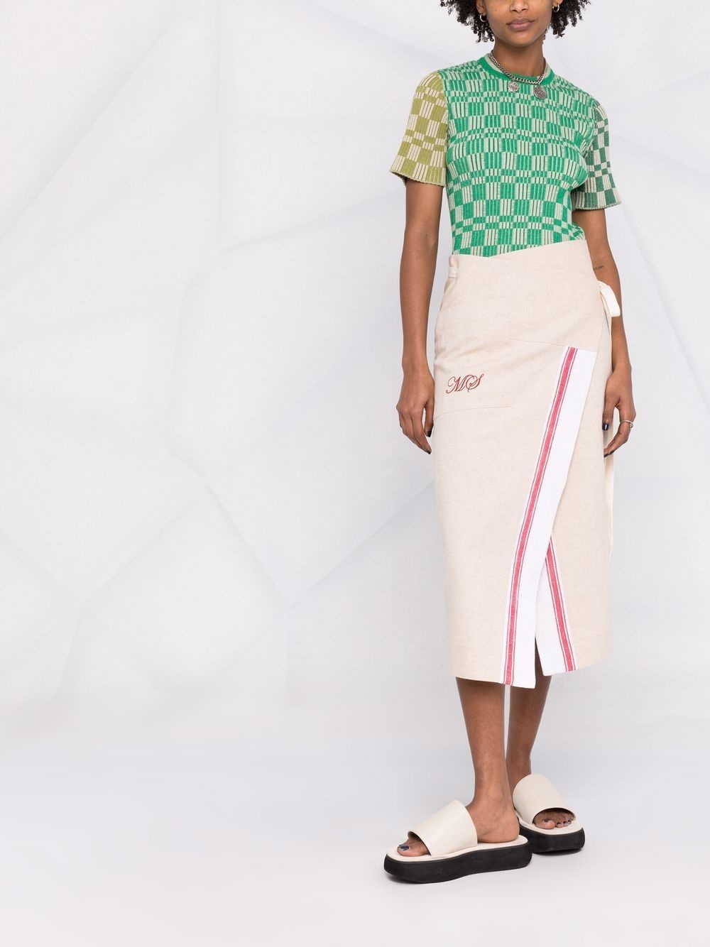 logo-embroidered tea towel wrap skirt - 2
