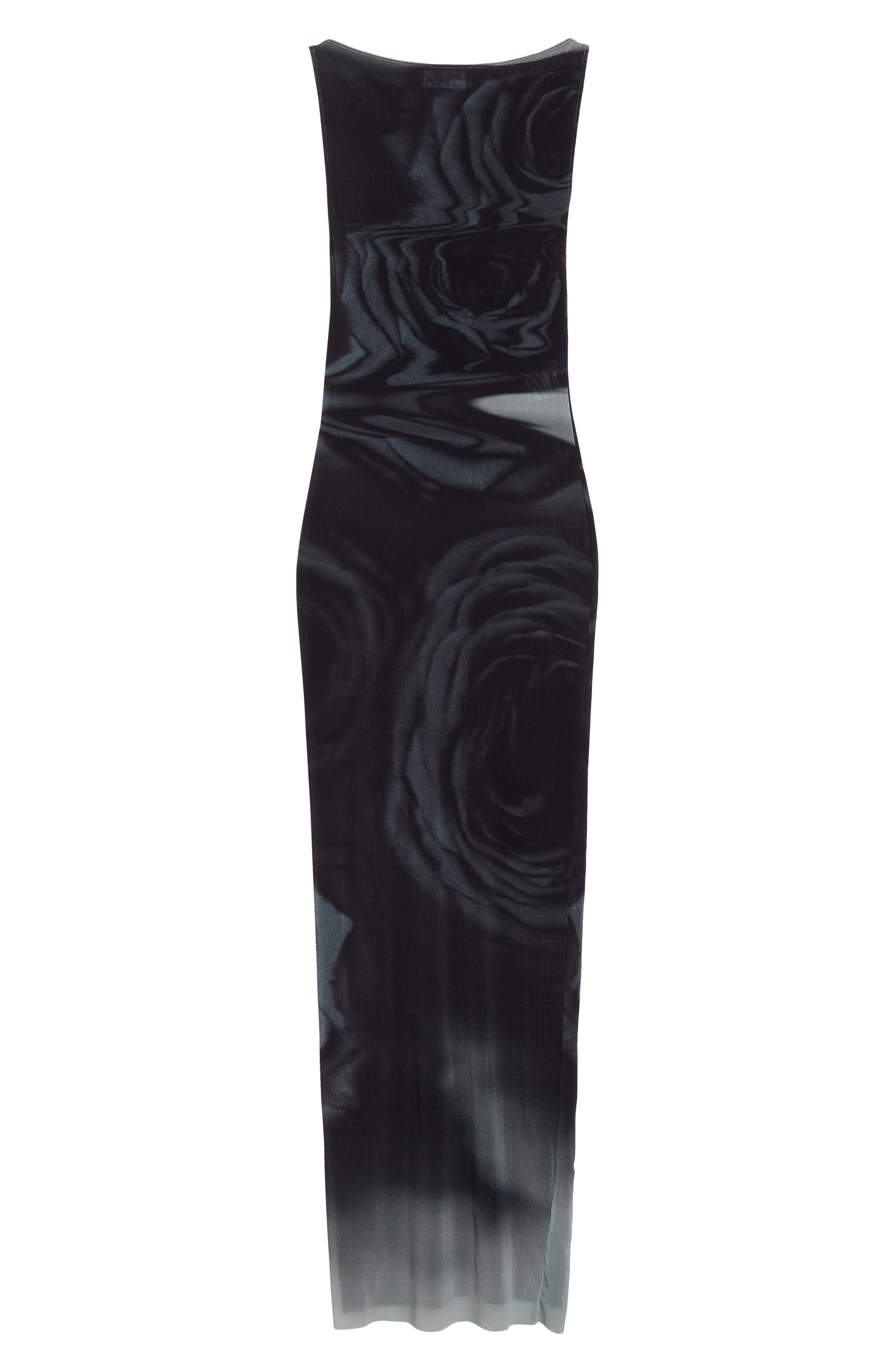 Jean Paul Gaultier Blurry Roses Print Mesh Dress in Black/Grey/White at Nordstrom - 1