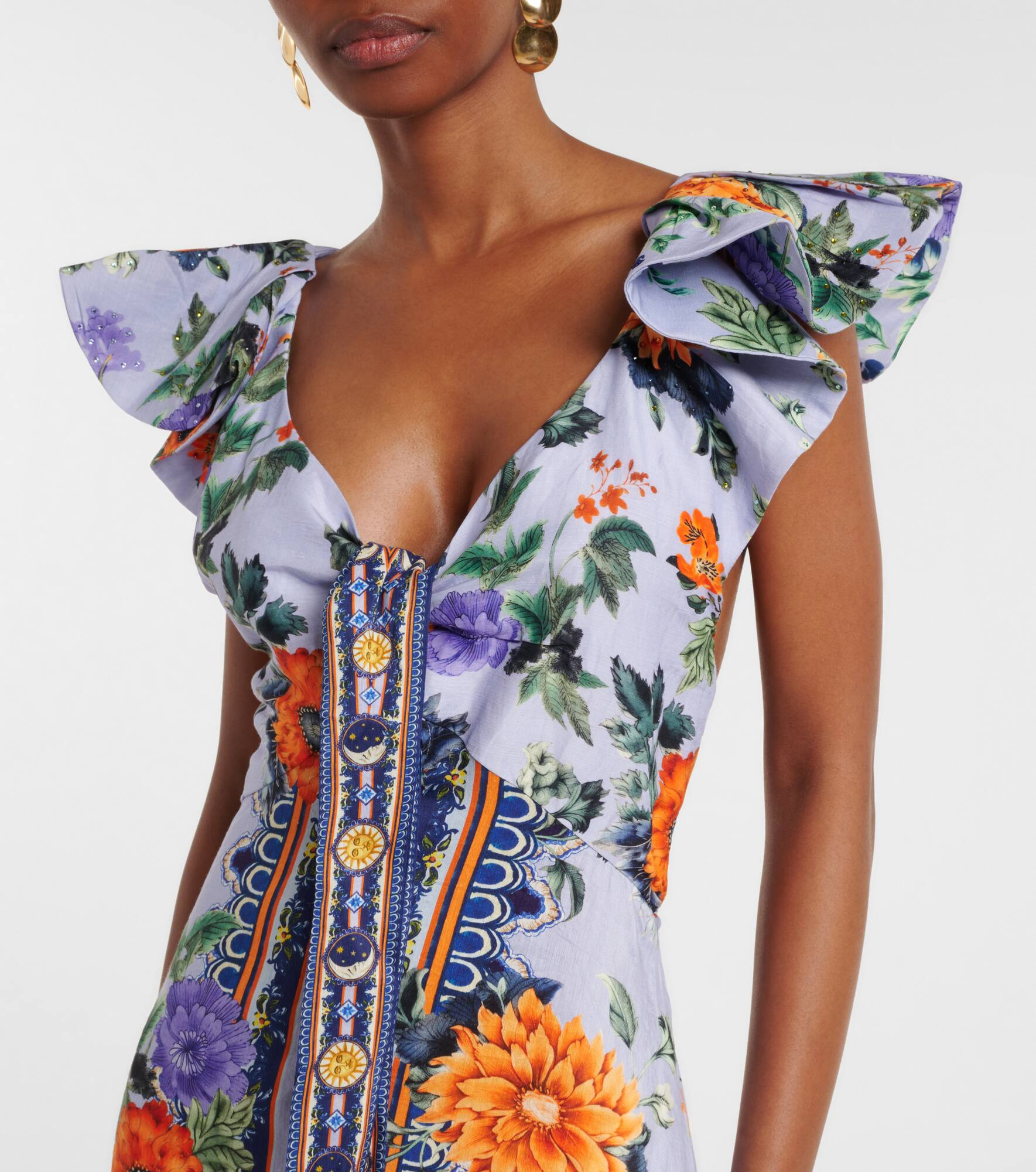Printed linen and silk maxi dress - 4