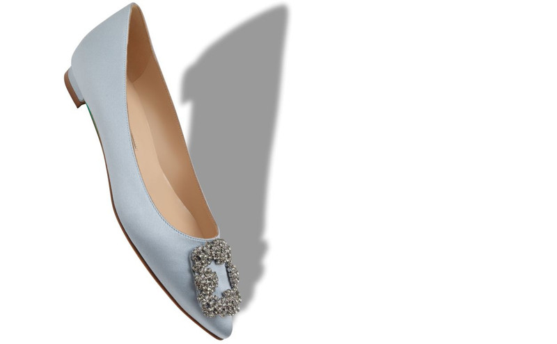 Manolo Blahnik Light Blue Satin Jewel Buckle Flat Pumps outlook