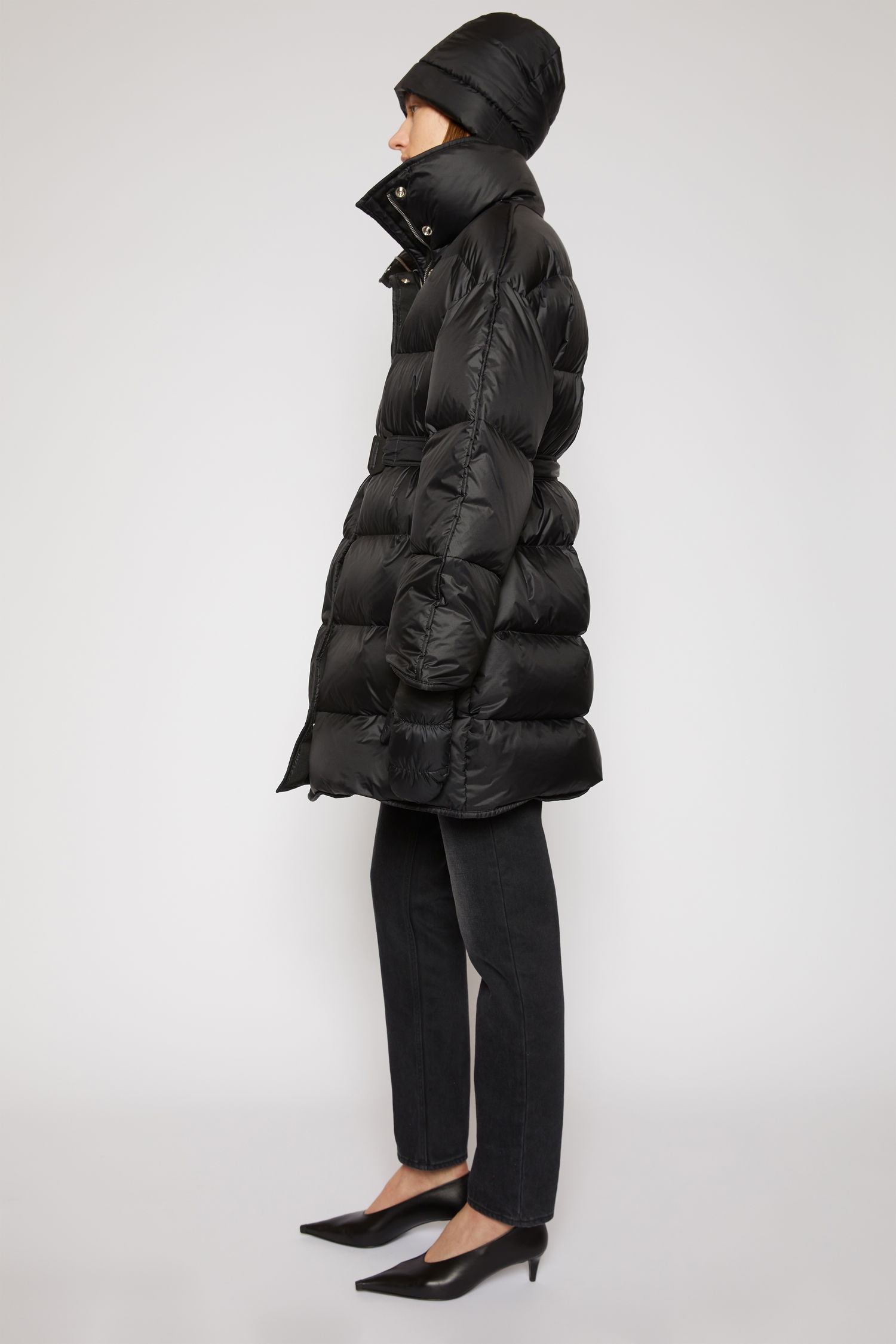 Belted puffer coat black - 3