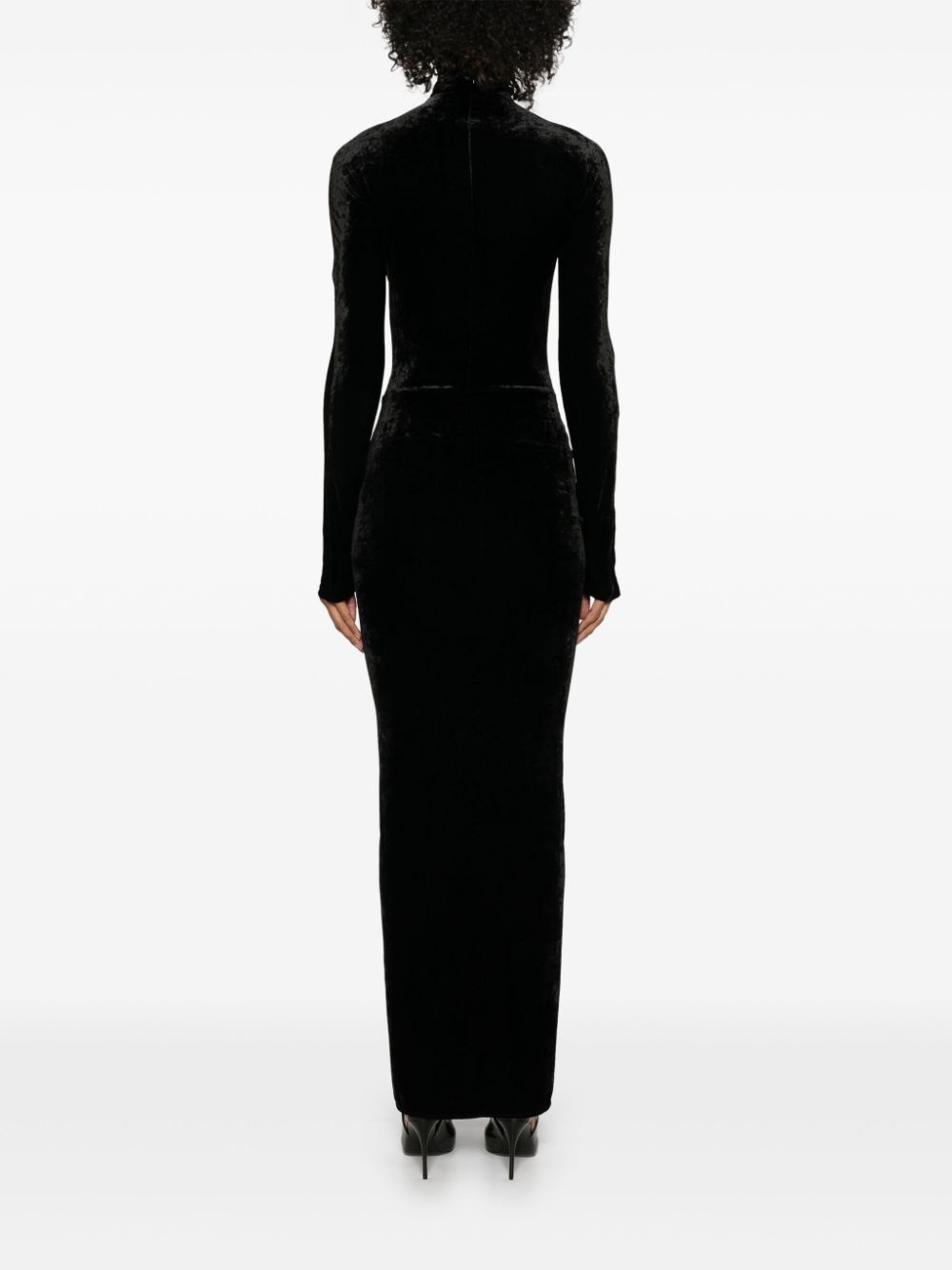velvet draped maxi dress - 4