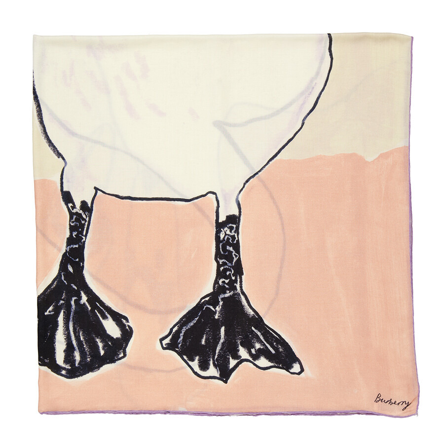 Burberry Peach Cashmere Swan Print Scarf - 5