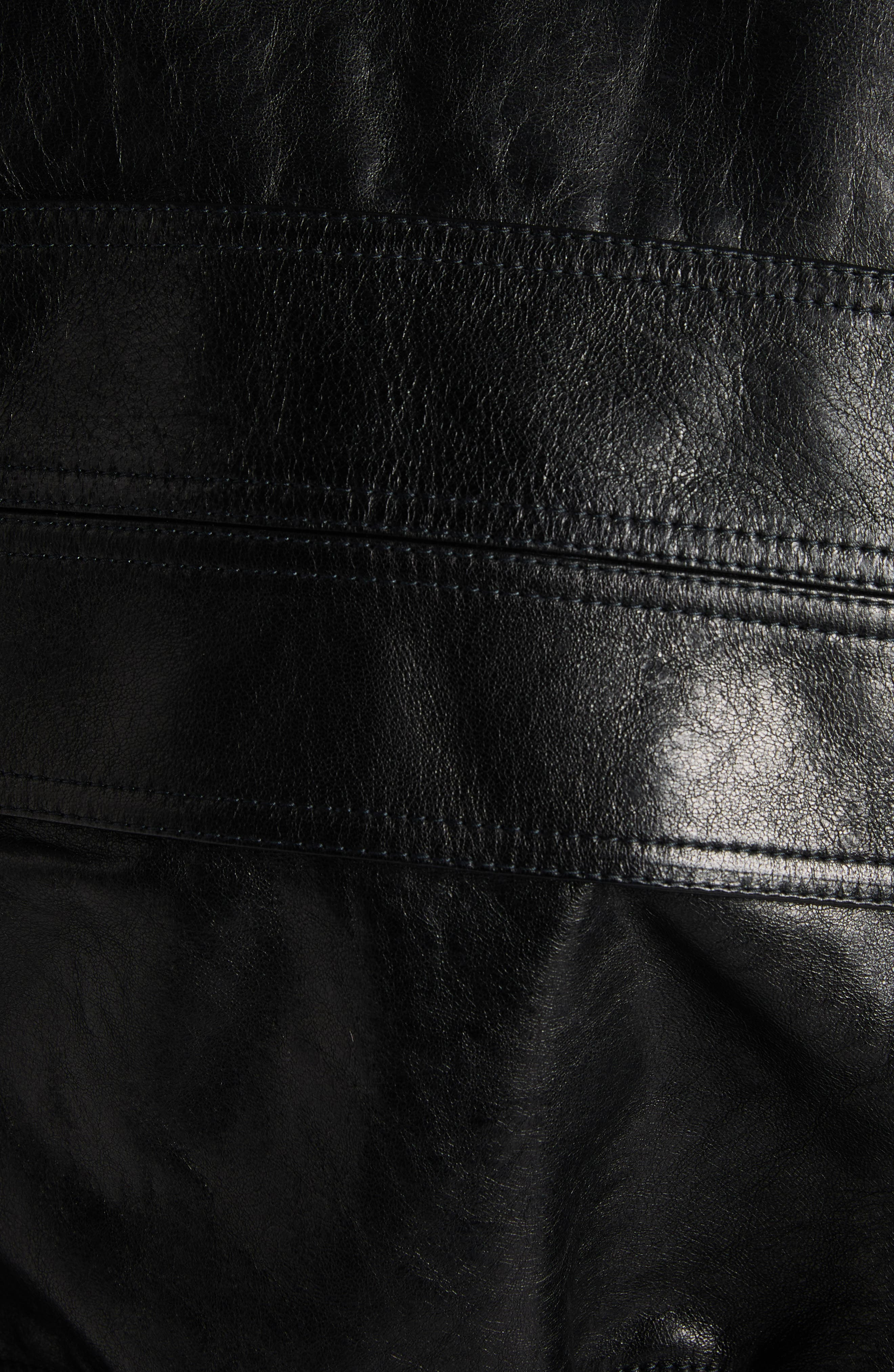 McQueen Belt Detail Lambskin Leather Bomber Jacket in Black at Nordstrom - 6