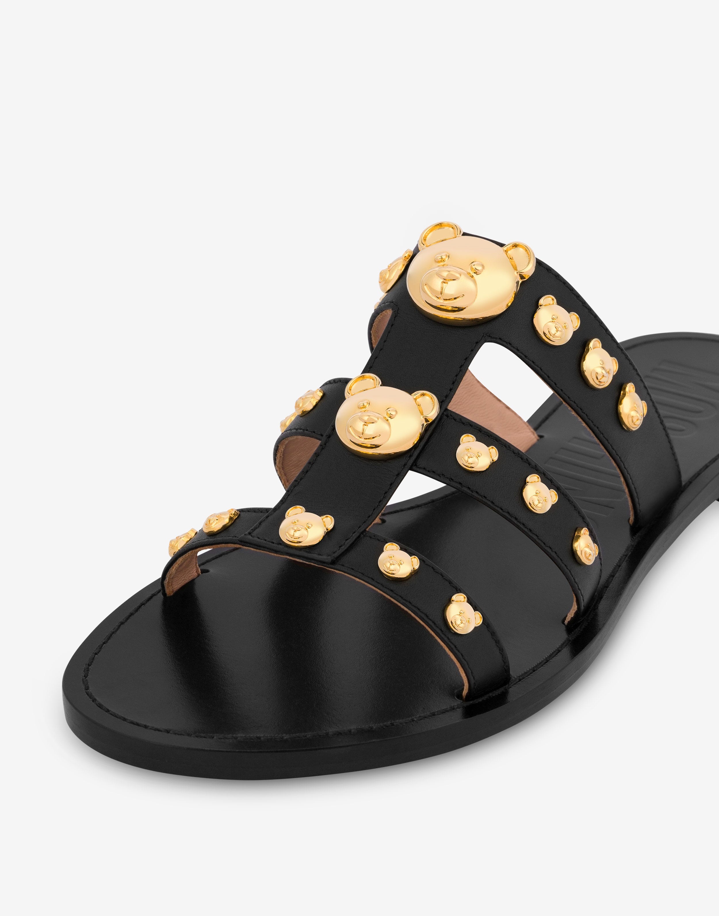 CALFSKIN TEDDY STUDS FLAT SANDALS - 4