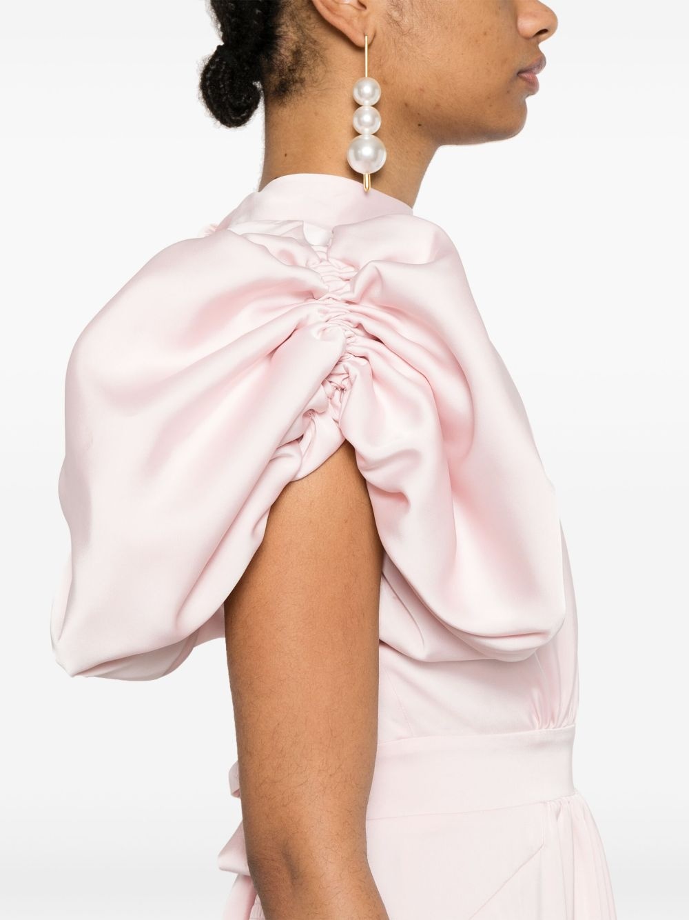 puff-sleeve satin midi dress - 5