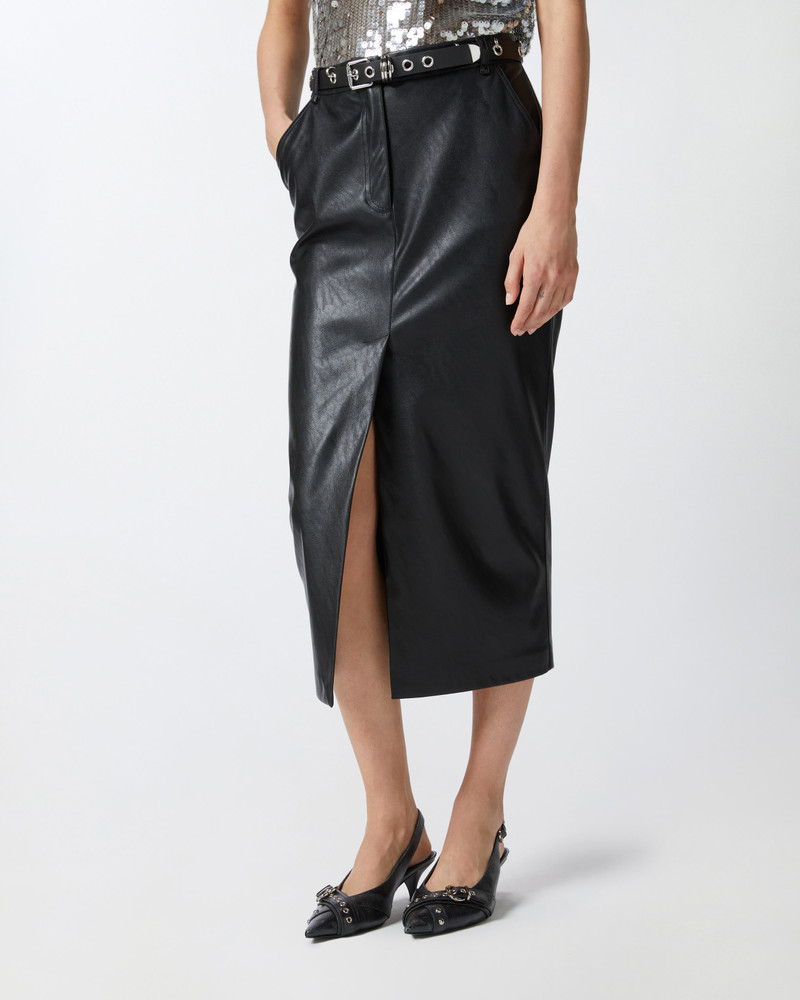 LEATHER-EFFECT MIDI SKIRT WITH SLIT AT THE HEM 3