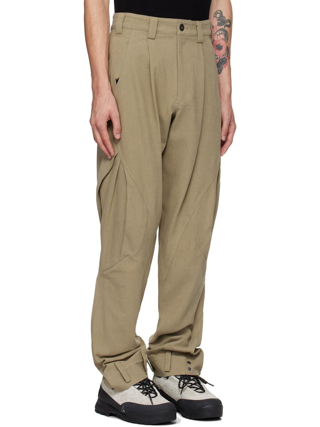 Beige Cotton Cargo Pants - 2