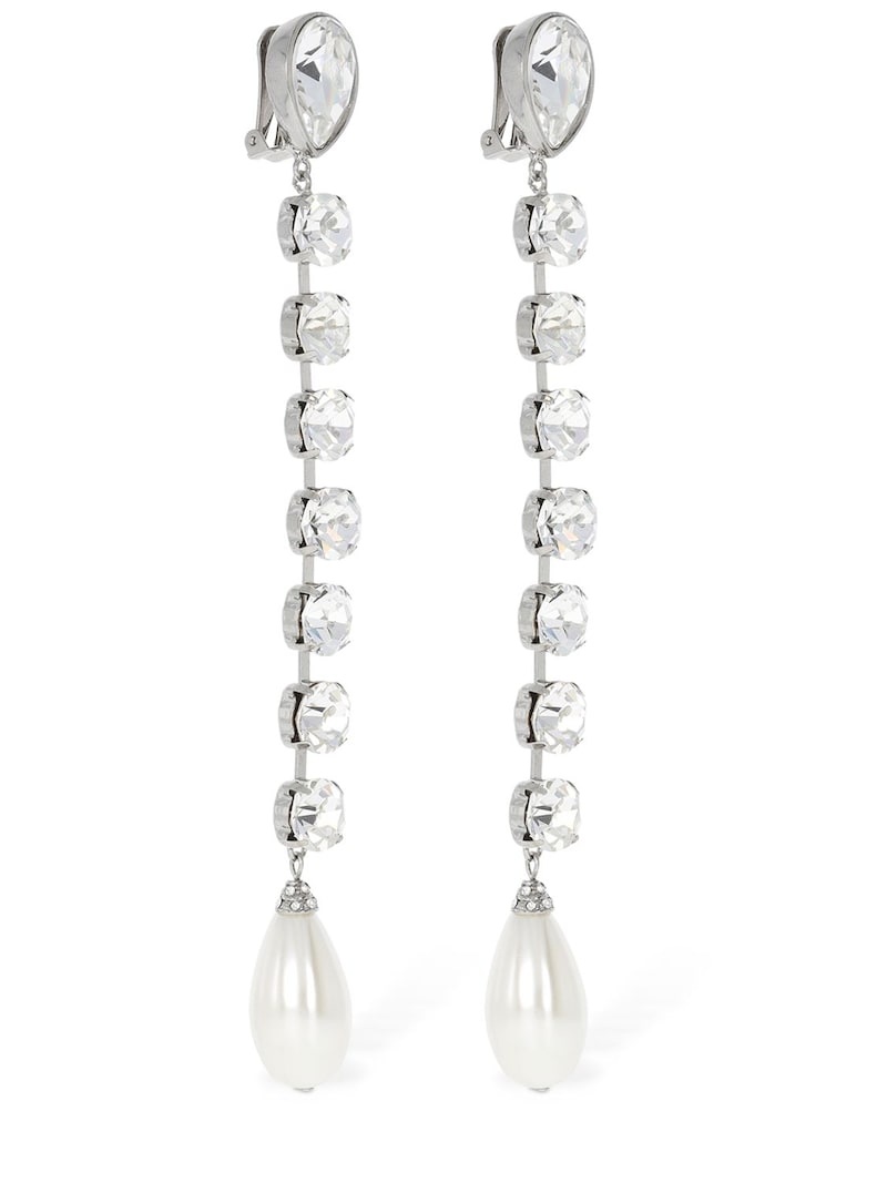 Crystal long earrings w/ faux pearl - 3