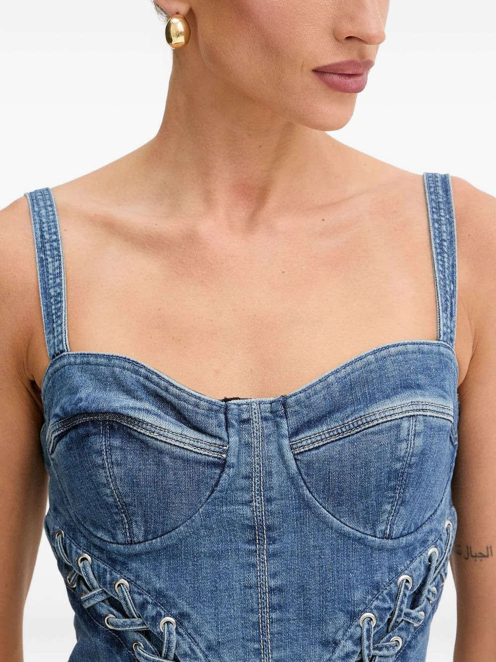 lace-up denim top - 5