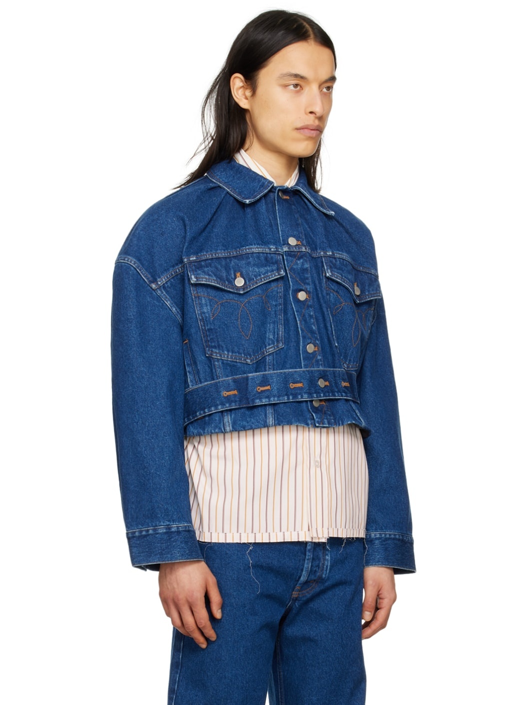 Blue Cropped Denim Jacket - 2