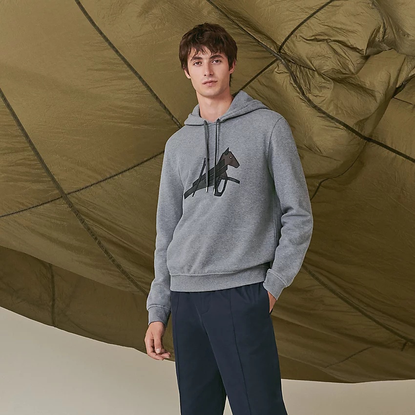 Hooded sweater with leather detail - 1