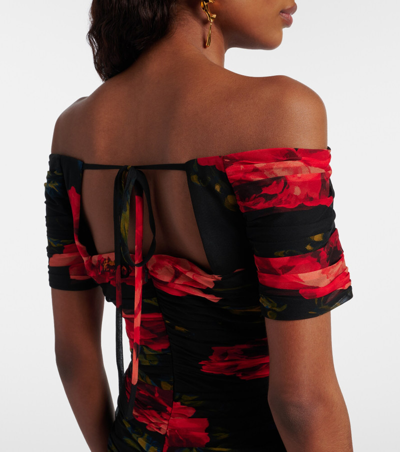 Floral ruched off-shoulder silk chiffon gown 6