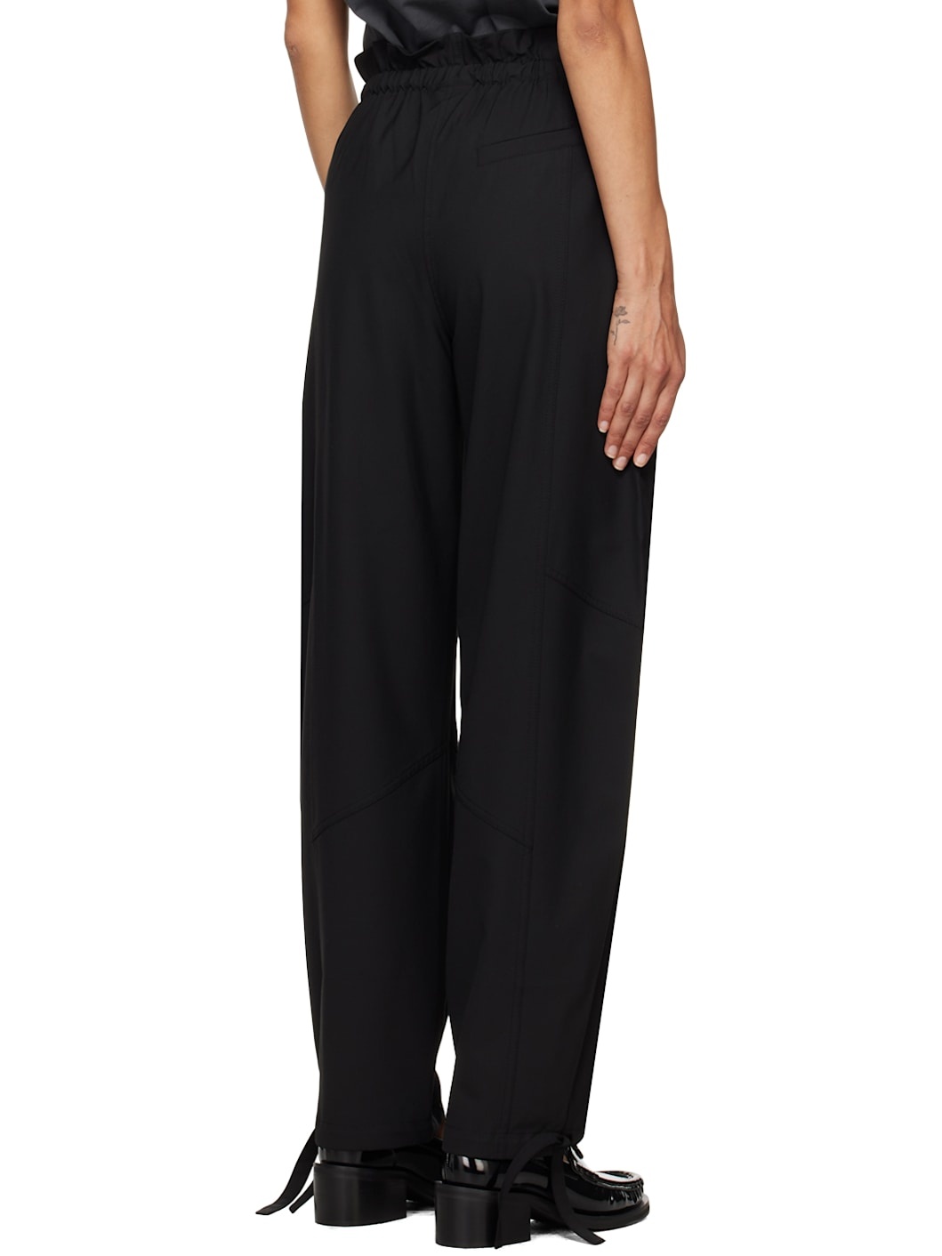 Black Drapey Melange Trousers - 3
