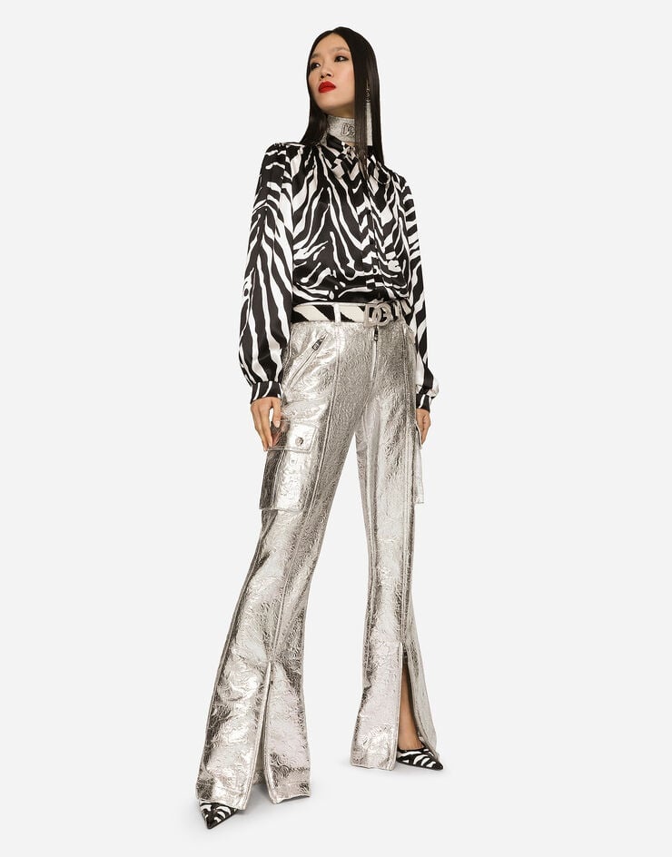 Zebra-print satin pussy-bow shirt - 5