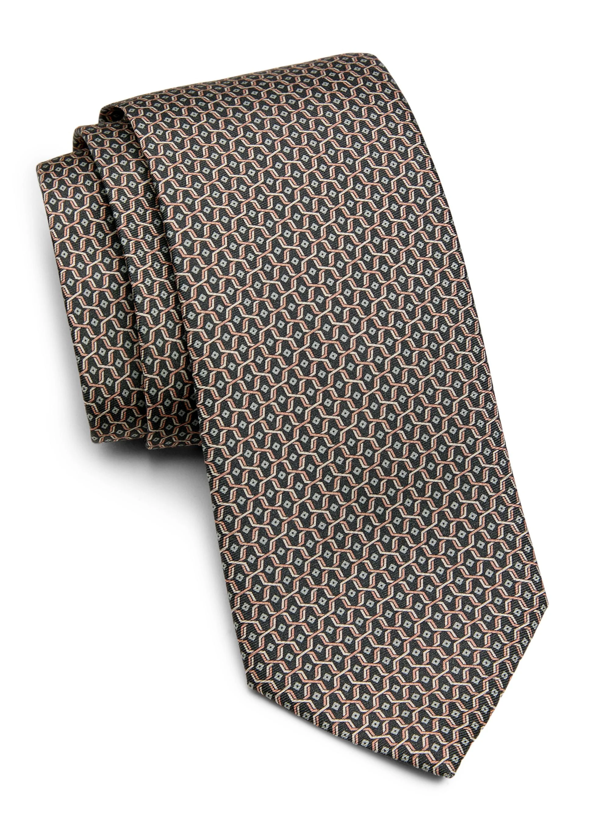 Men's Geometric Silk Tie - Grey - 1