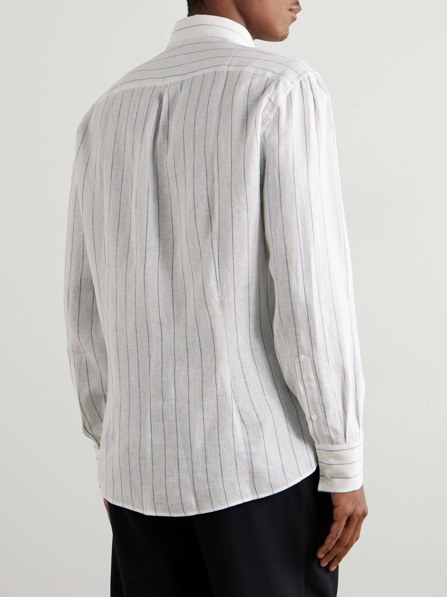 Button-Down Collar Striped Linen Shirt - 3