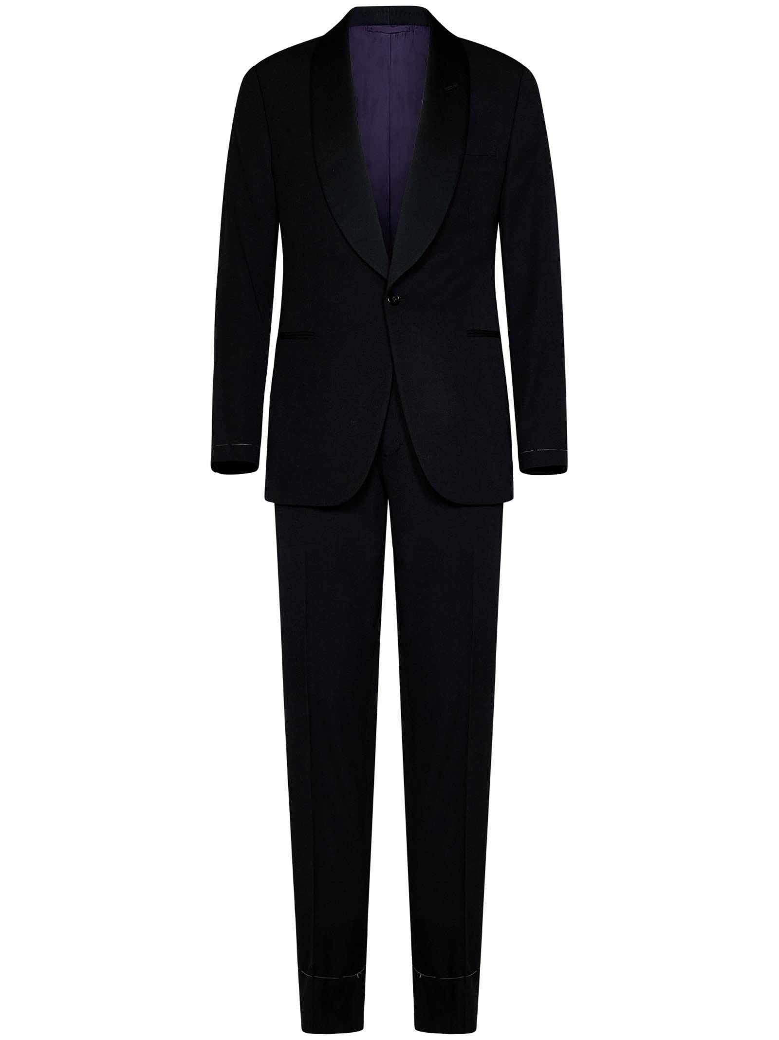Black cashmere wool suit with single-breasted jacket and tailored trousers. - 1