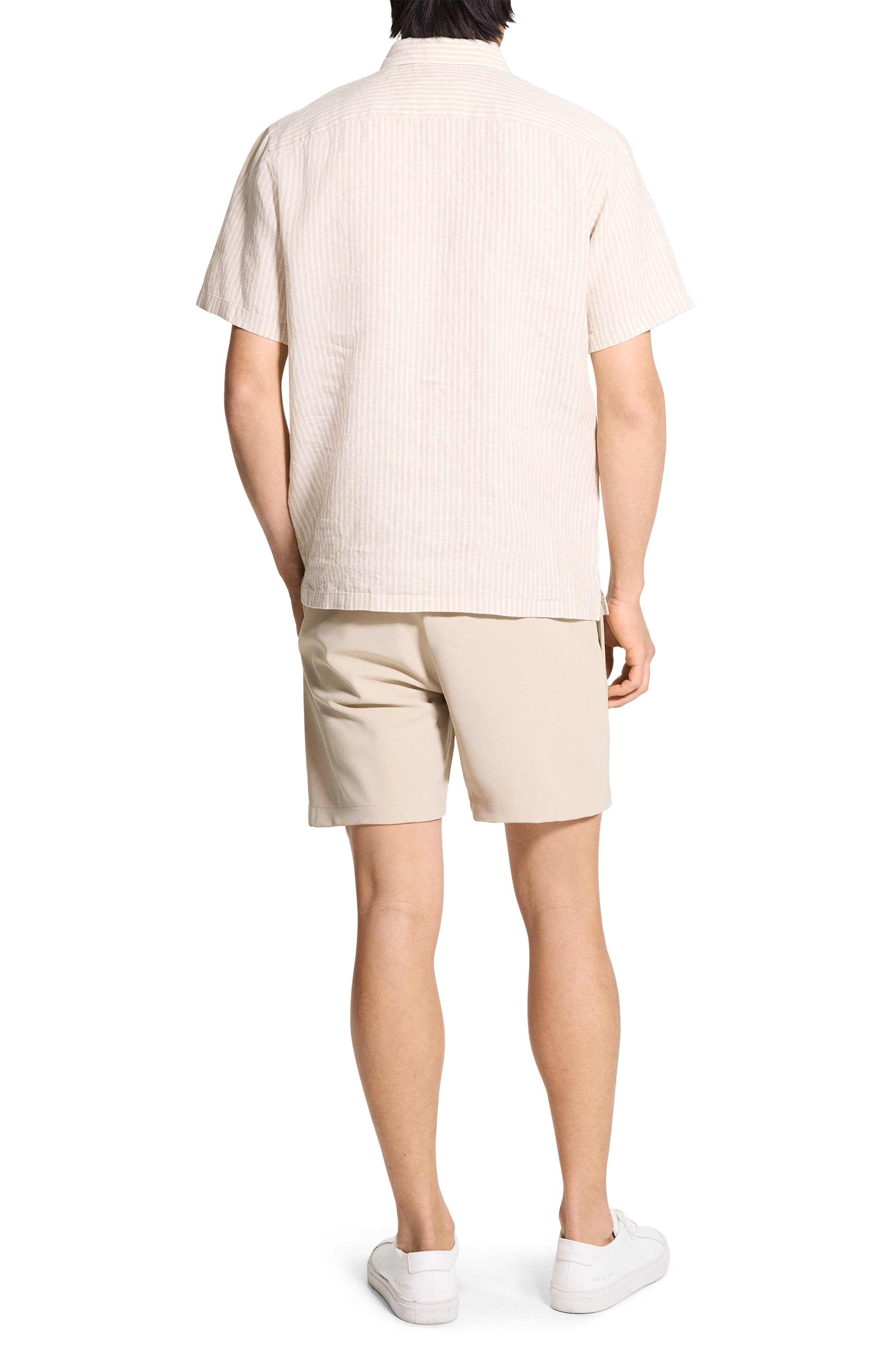 Theory Irving Stripe Short Sleeve Linen Button-Up Shirt in Chino/White at Nordstrom - 6