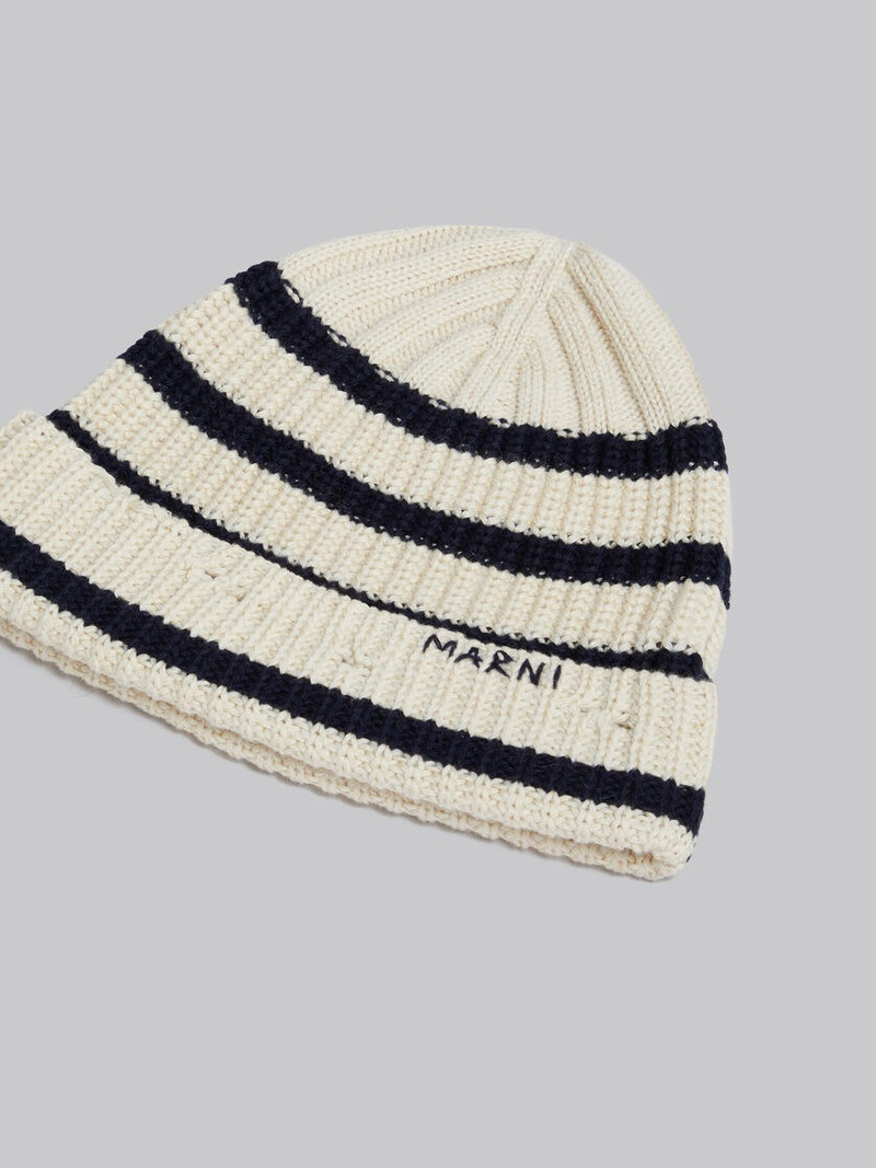 CREAM RIBBED WOOL BEANIE WITH SAILOR STRIPES 4