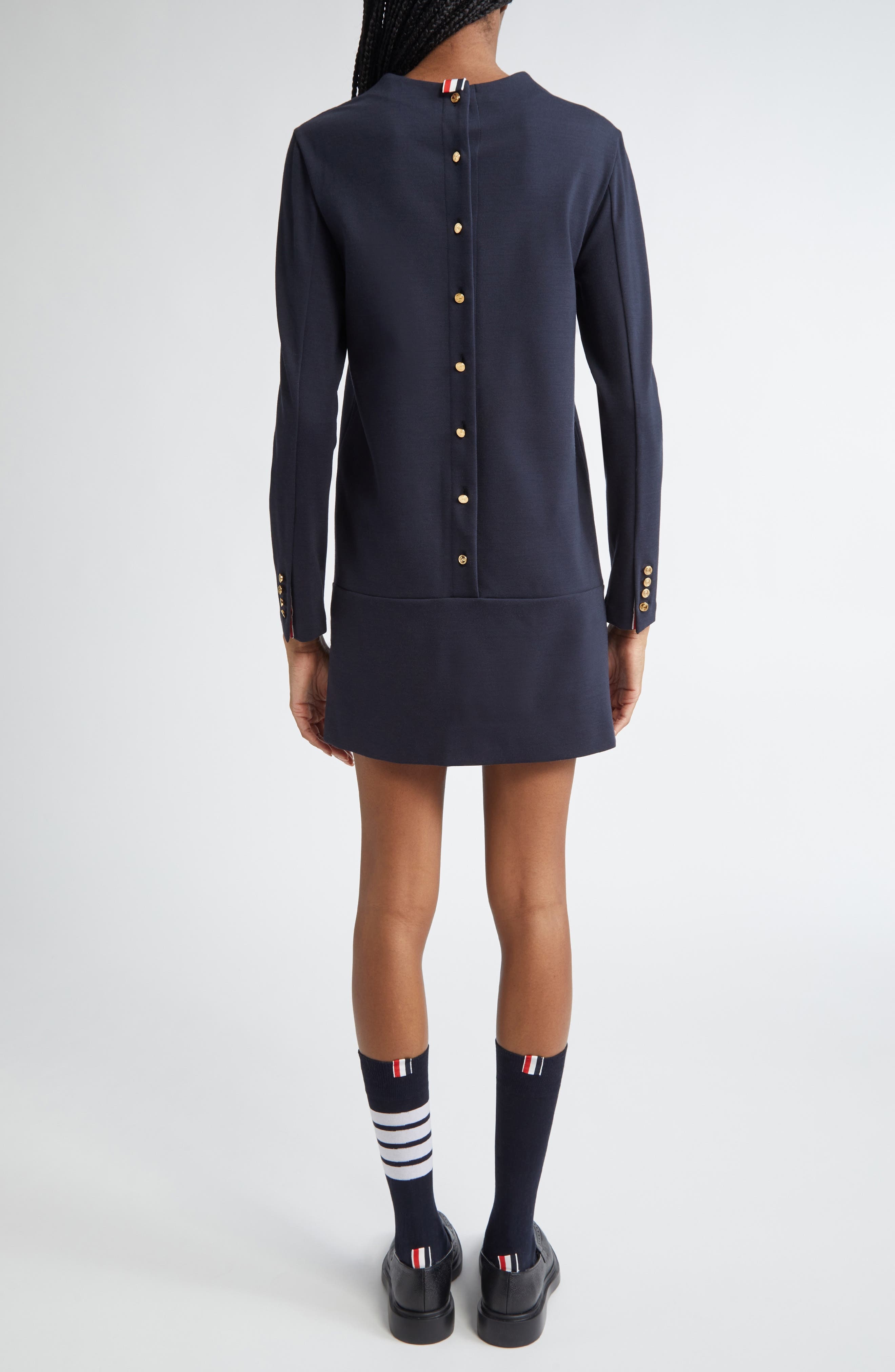Thom Browne Long Sleeve Wool Blend Shift Dress in Navy at Nordstrom - 2