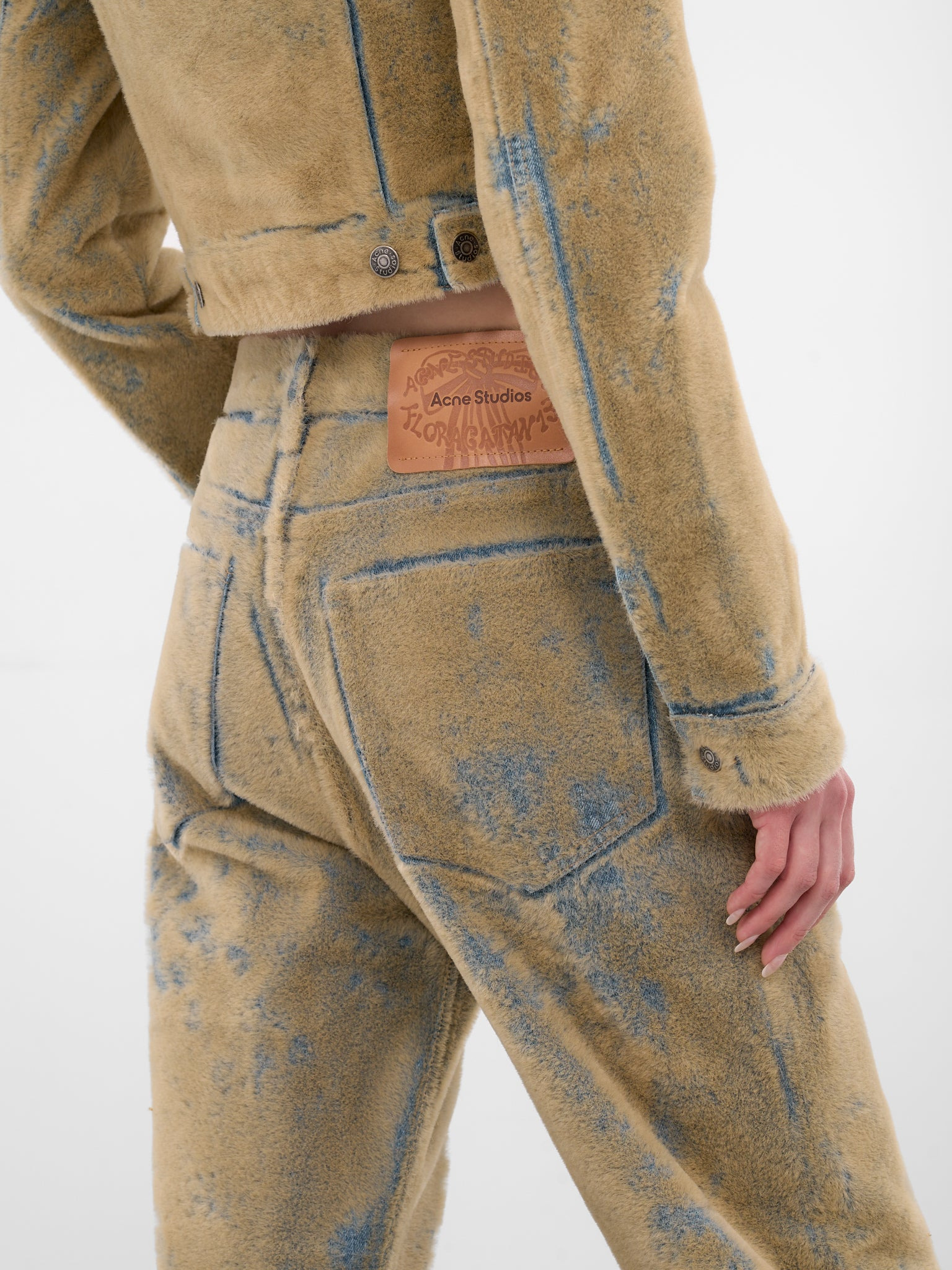 Beige Flocked Straight Leg Jeans - 5